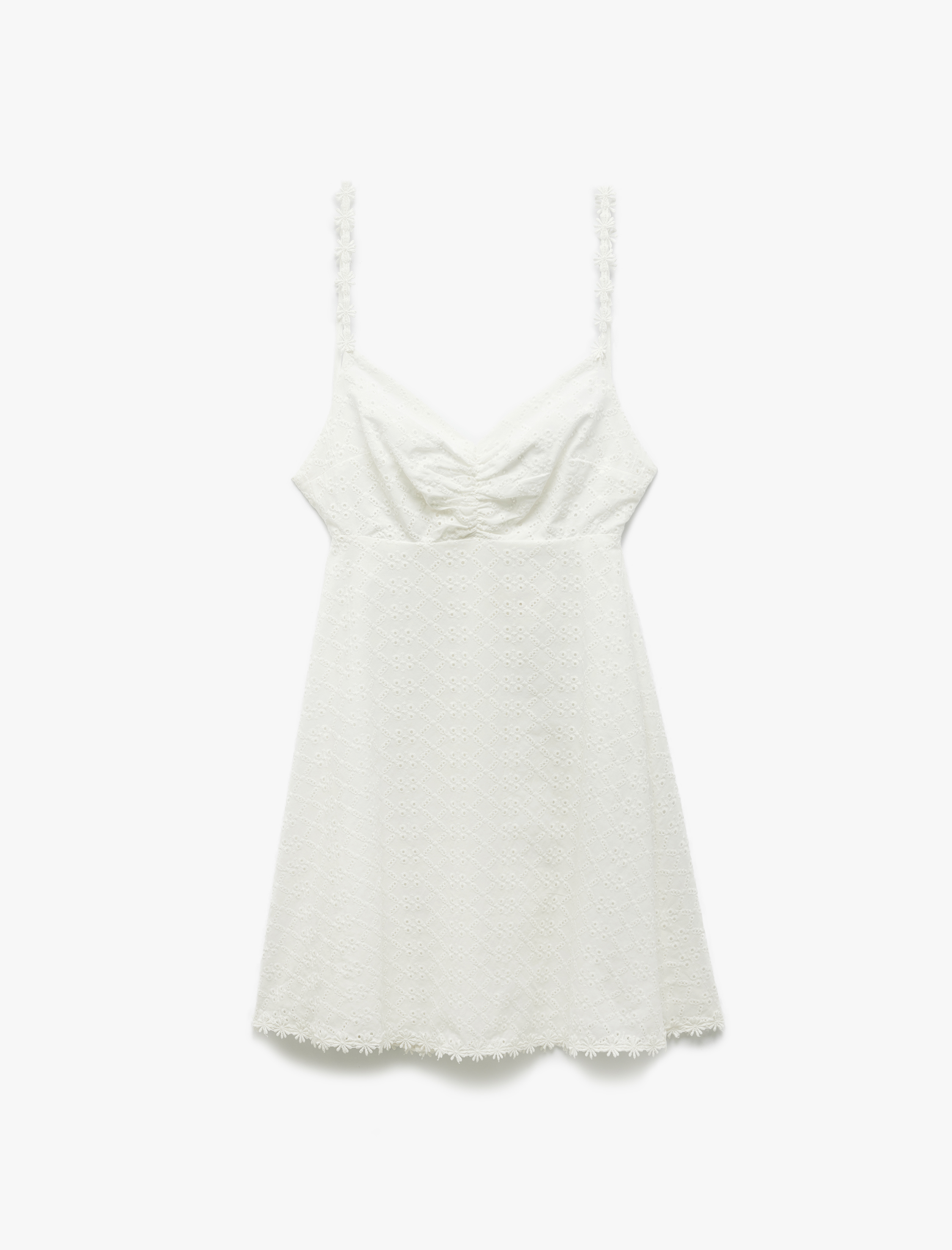   Pamuklu Fistolu Brodeli İnce Askılı Mini Elbise