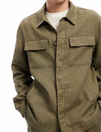 Uzun Kollu Kapaklı Cep Detaylı Regular Fit Klasik Yaka Keten Gömlek Ceket