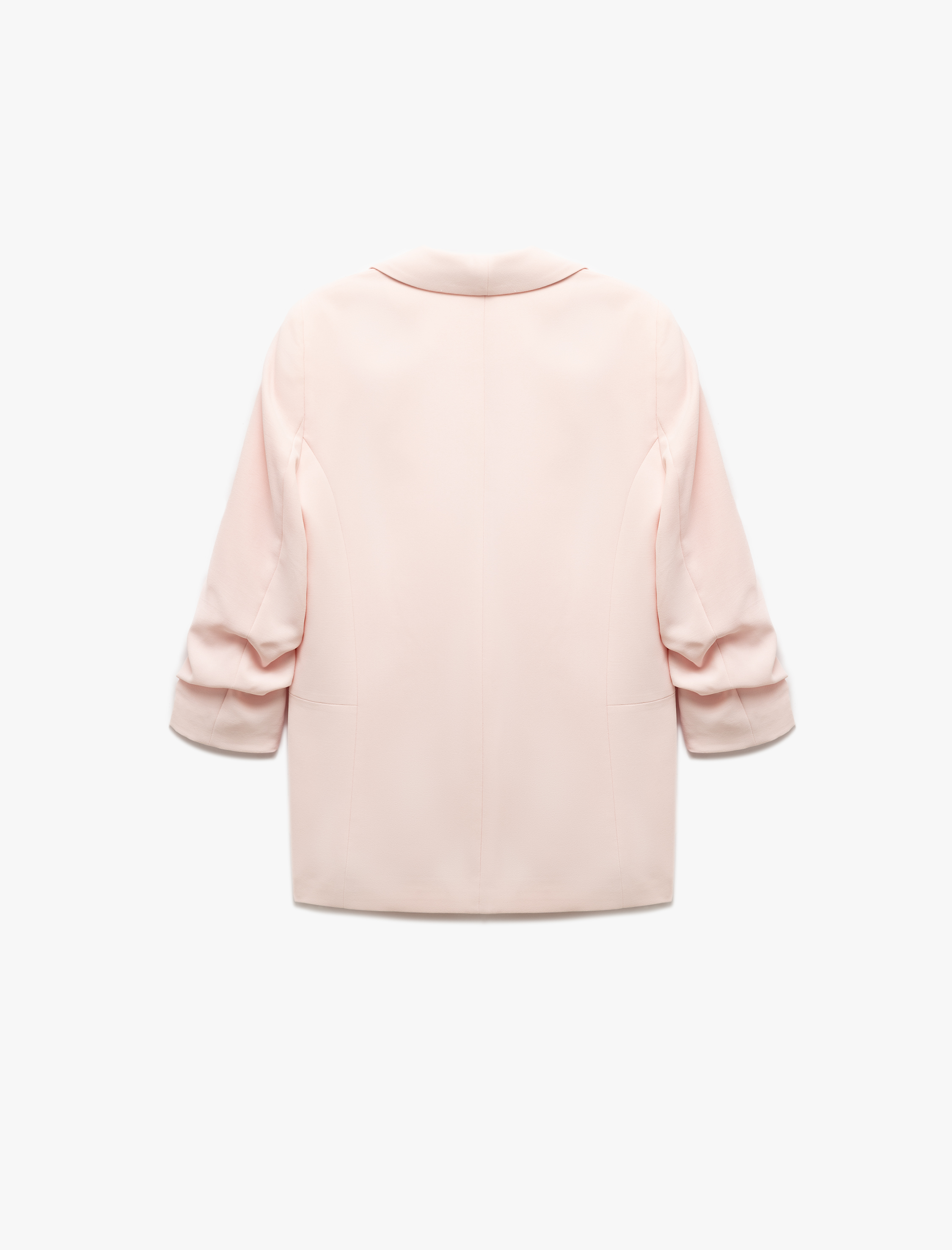   Krep Kumaş Şal Yaka Cepli Drapeli 3/4 Kollu Uzun Blazer Ceket