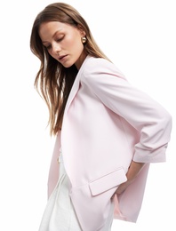 Krep Kumaş Şal Yaka Cepli Drapeli 3/4 Kollu Uzun Blazer Ceket