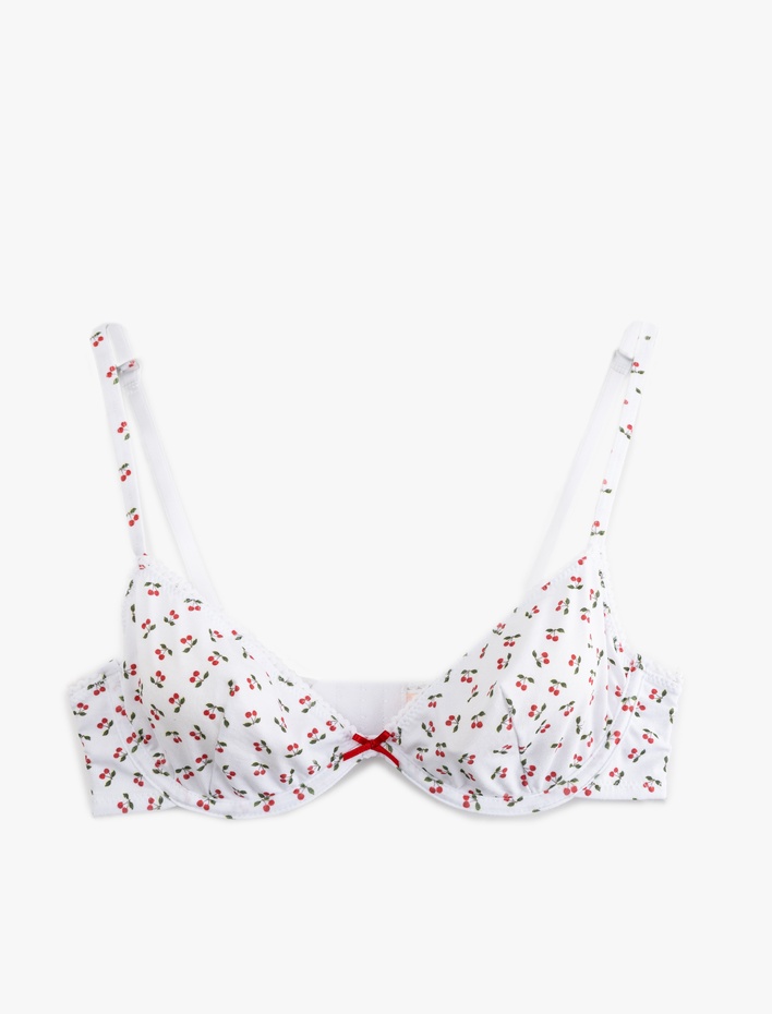  Pamuklu Balenli Kiraz Baskılı Sütyen