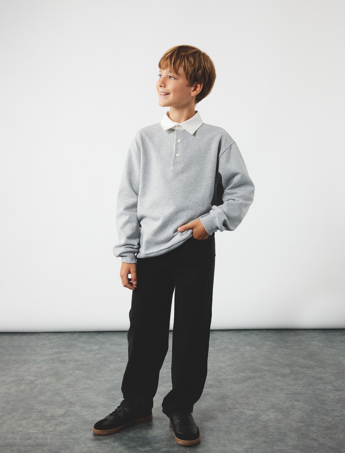 Erkek Çocuk Cep Detaylı Rahat Kesim Pamuklu Denim Pantolon