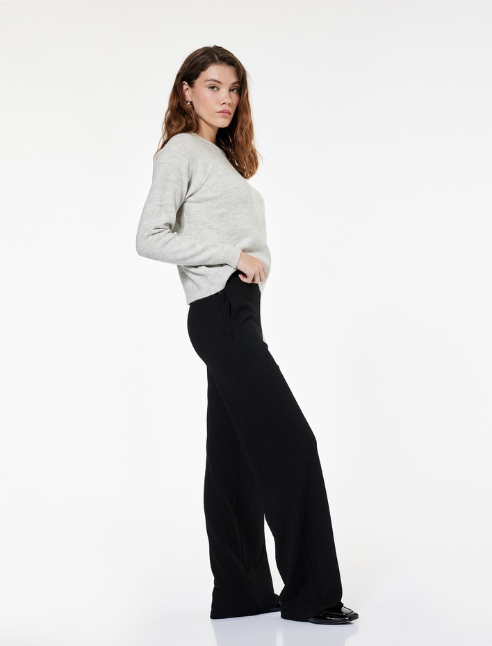  Krep Kumaş Beli Lastikli Cepli Bol Paça Eşofman Pantolon