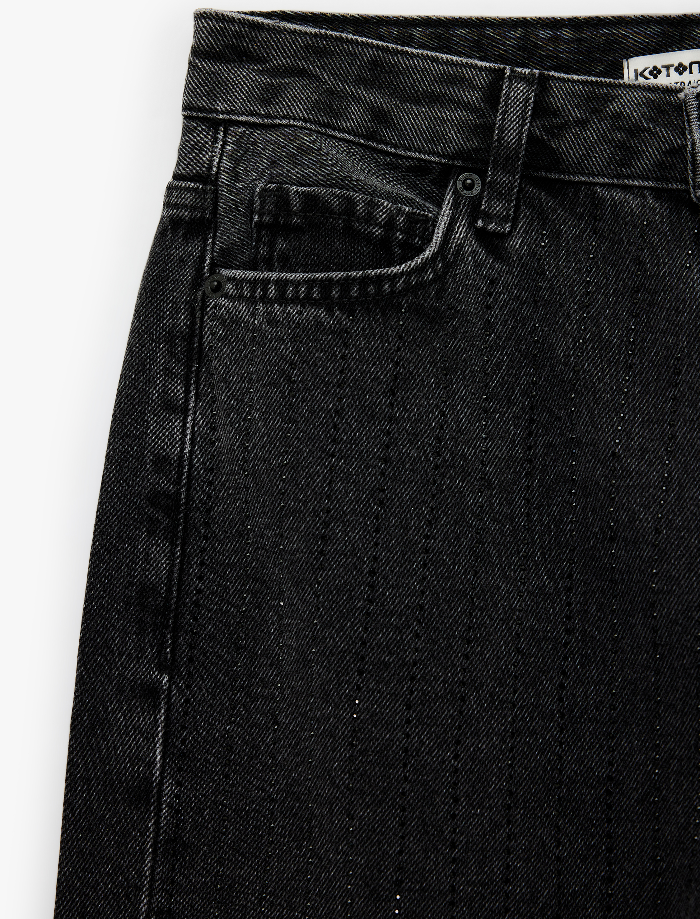   Normal Bel Düz Paça Pamuklu Taşlı Jean Pantolon - Straight Jeans