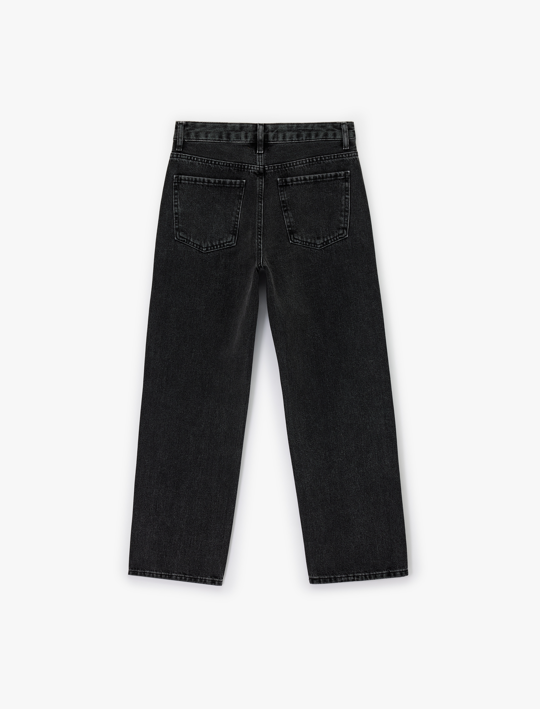   Normal Bel Düz Paça Pamuklu Taşlı Jean Pantolon - Straight Jeans