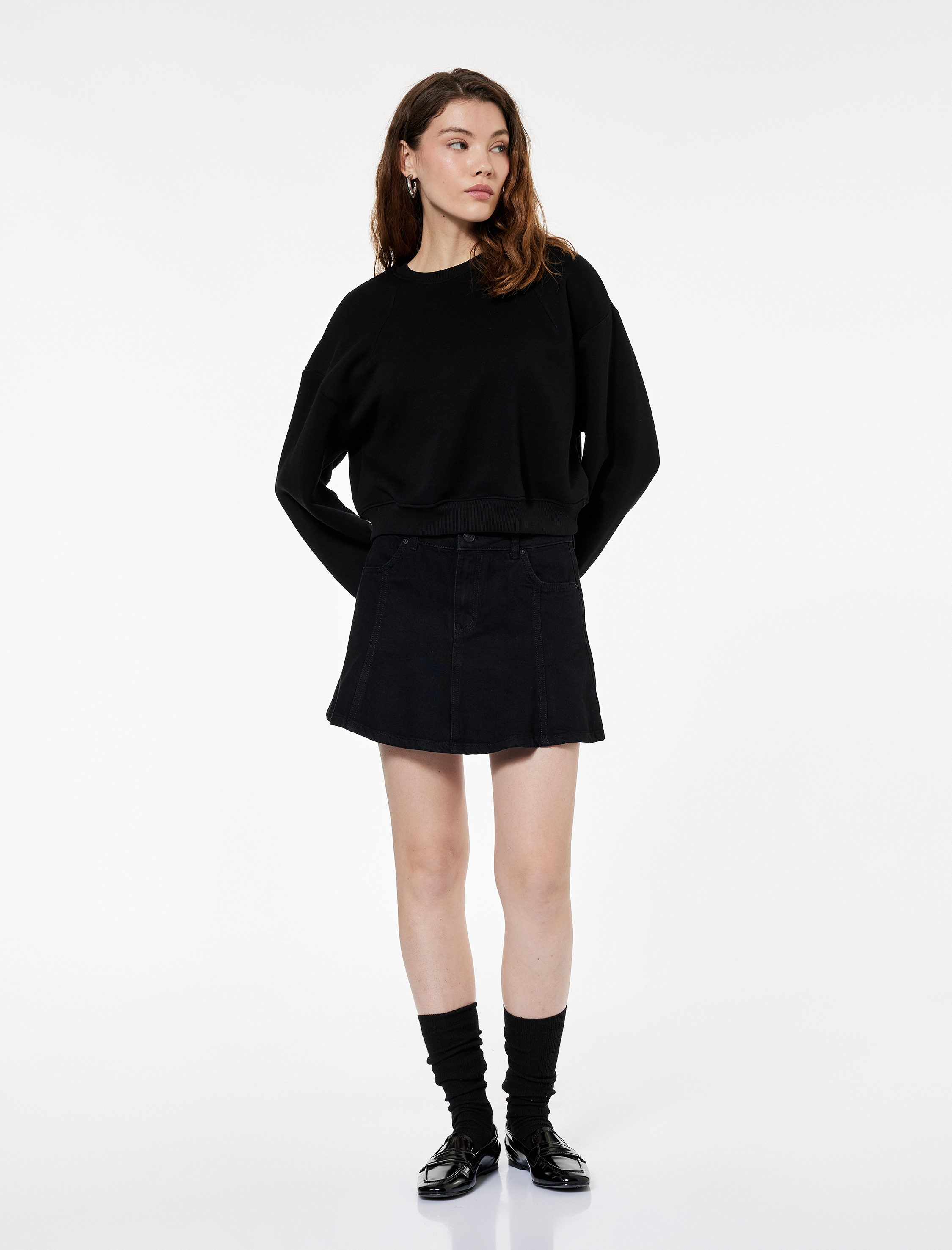   Regular Fit Üç İplik Şardonlu Uzun Kollu Bisiklet Yaka Basic Sweatshirt