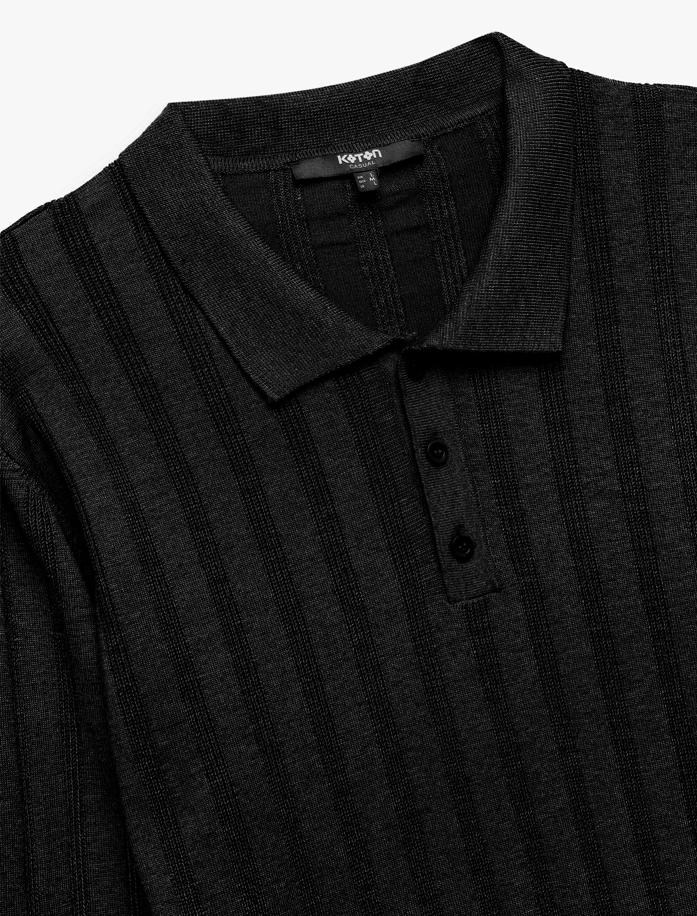   Polo Yaka Düğme Detaylı Uzun Kollu Kışlık Triko Kazak