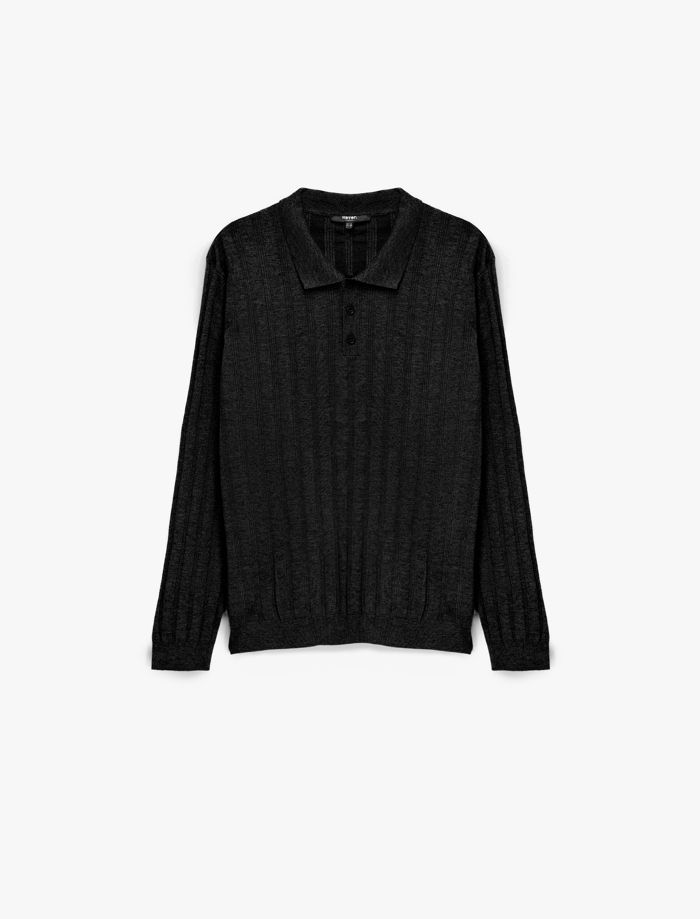   Polo Yaka Düğme Detaylı Uzun Kollu Kışlık Triko Kazak