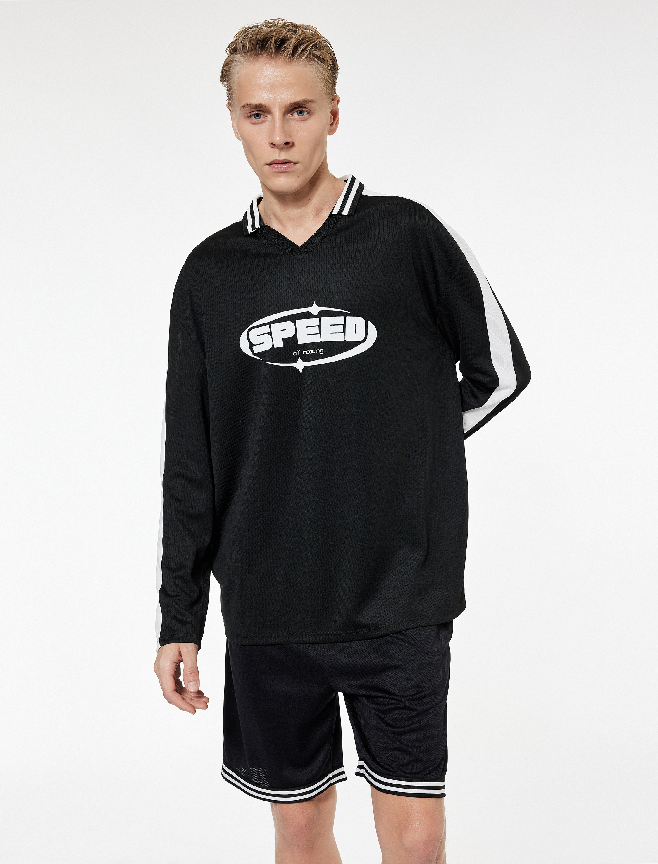   Rahat Kalıp Uzun Kollu Baskılı Polo Yaka Spor Tişört