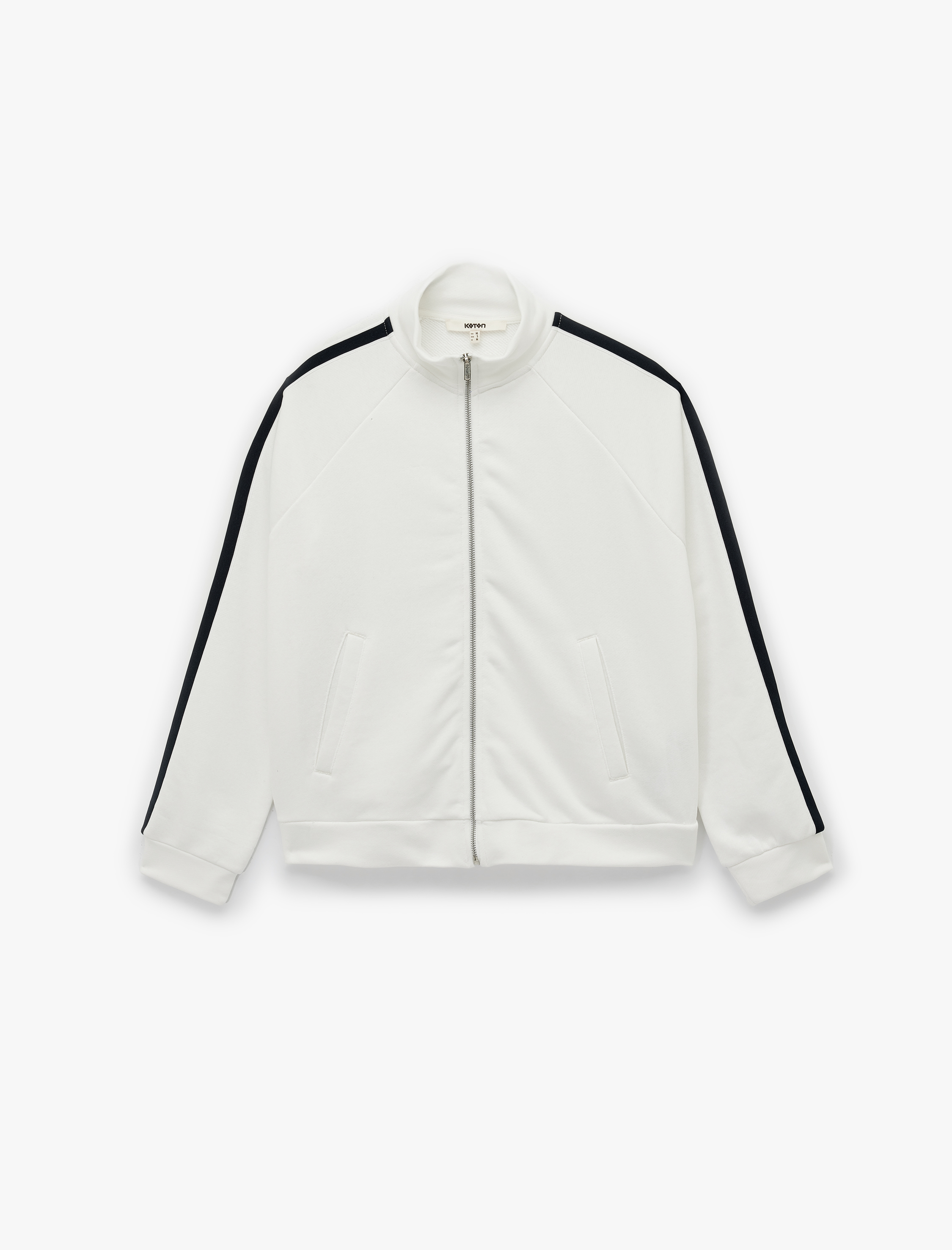   Üç İplik Şerit Detaylı Uzun Kollu Dik Yaka Fermuarlı Sweatshirt