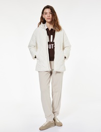 Uzun Kollu Cepli Fermuarlı Kapüşonlu Kapitone Mont