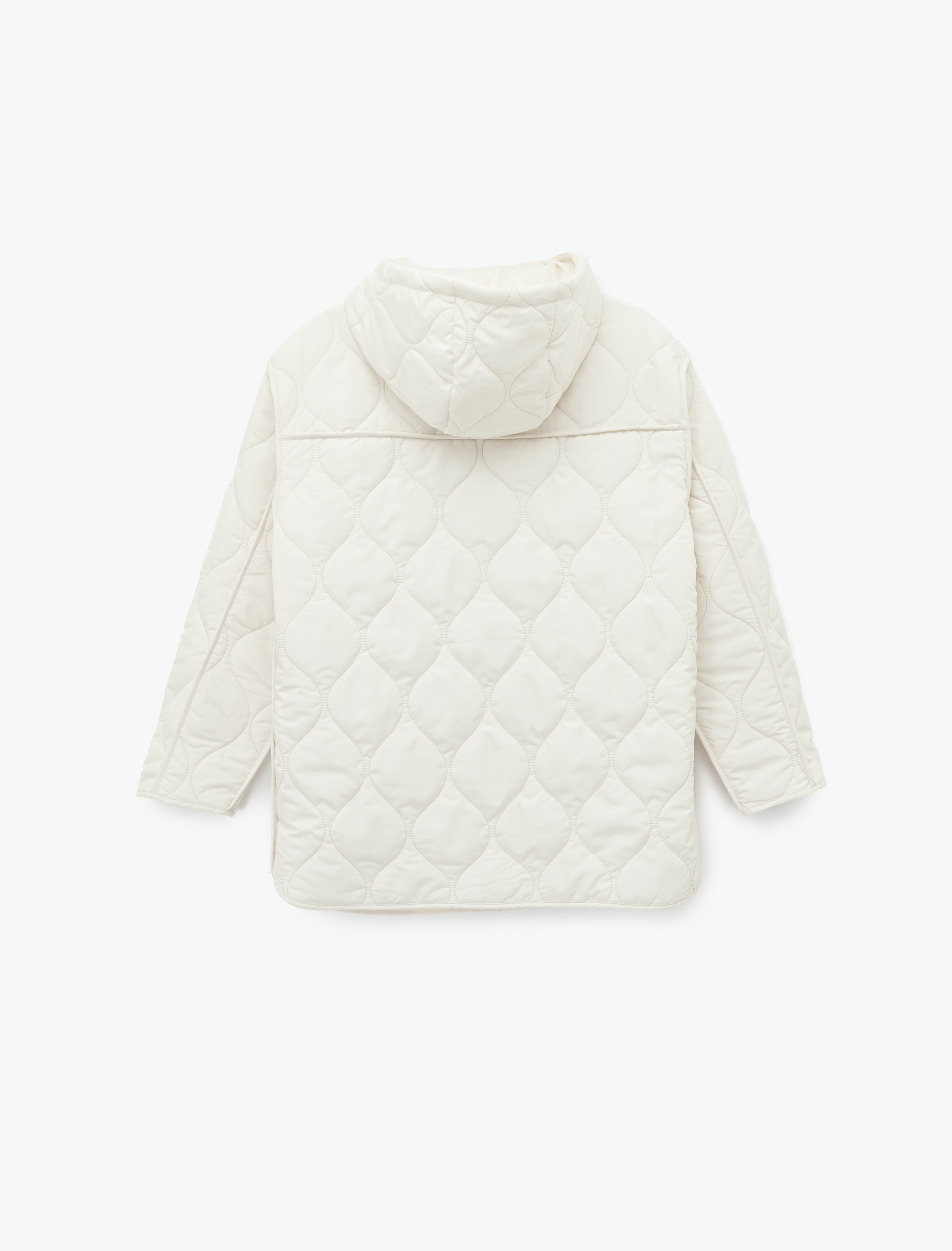   Uzun Kollu Cepli Fermuarlı Kapüşonlu Kapitone Mont