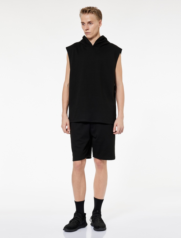  Pamuk Karışımlı Kapşonlu Oversize Spor Kolsuz Tişört