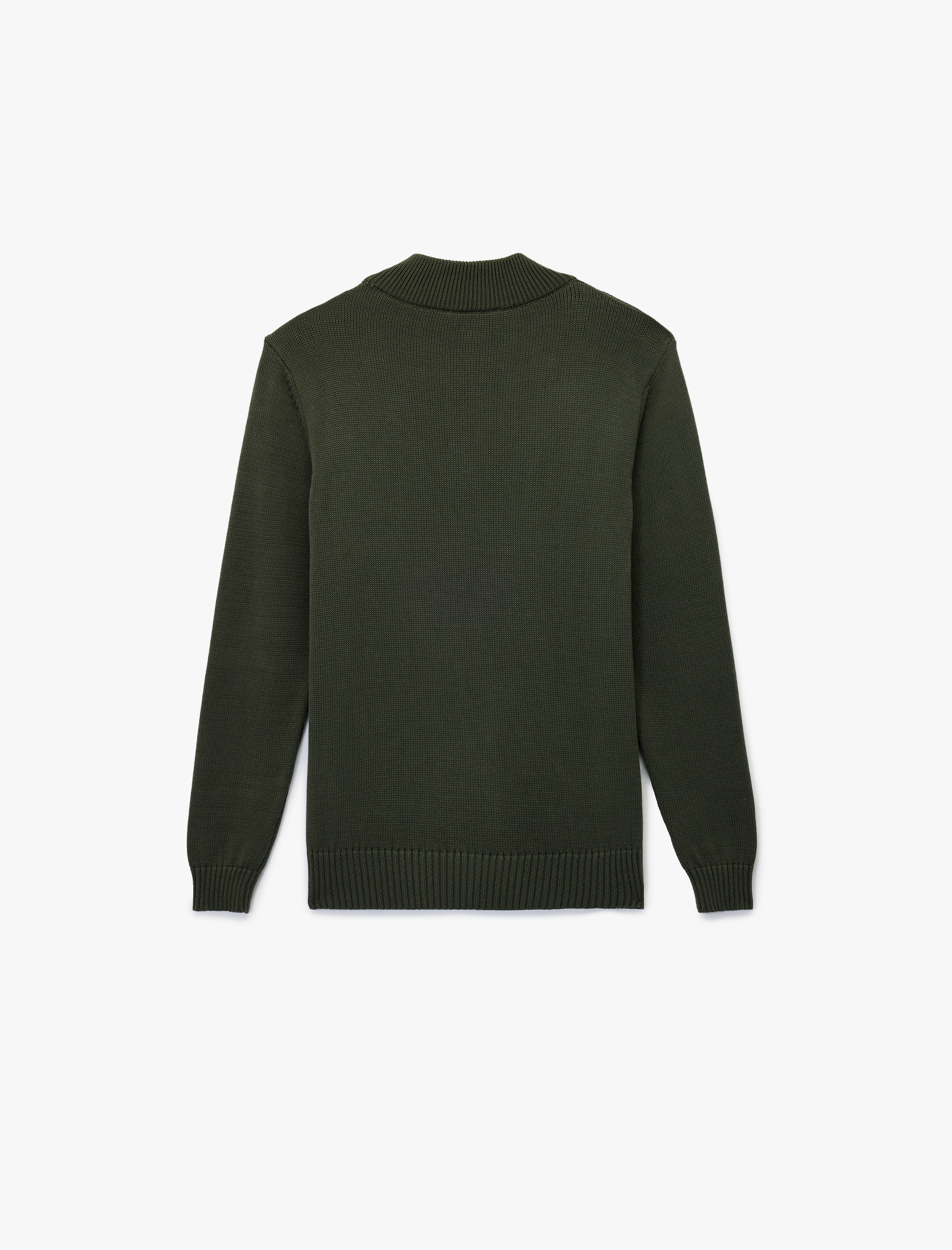   Pamuklu Uzun Kollu Yarım Fermuarlı Triko Kazak