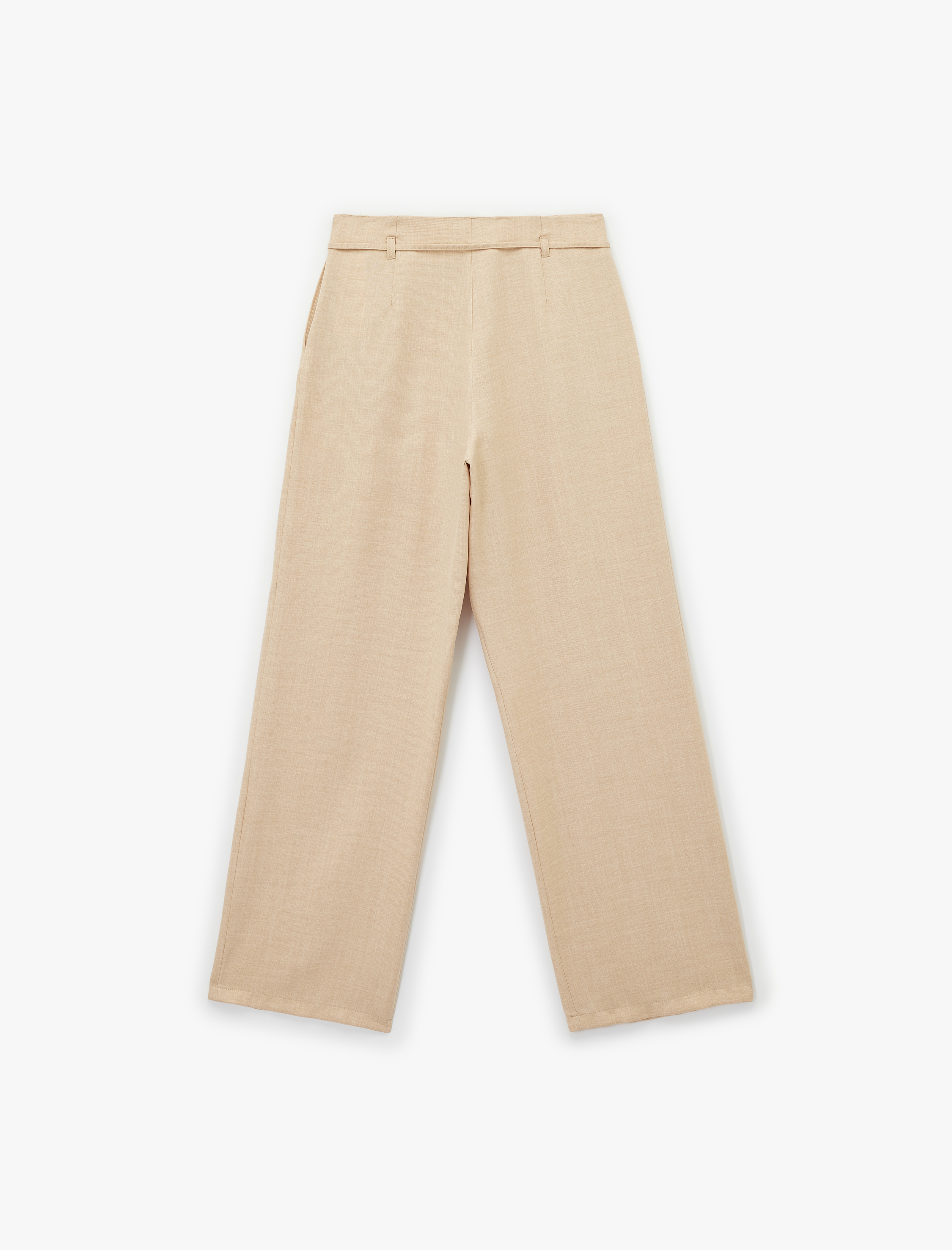   Beli Bağcıklı Pileli Düz Geniş Paça Palazzo Pantolon