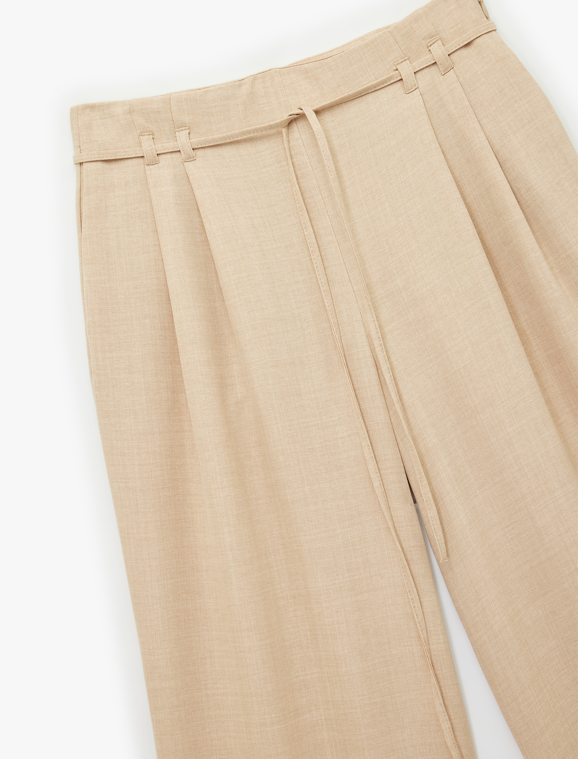   Beli Bağcıklı Pileli Düz Geniş Paça Palazzo Pantolon