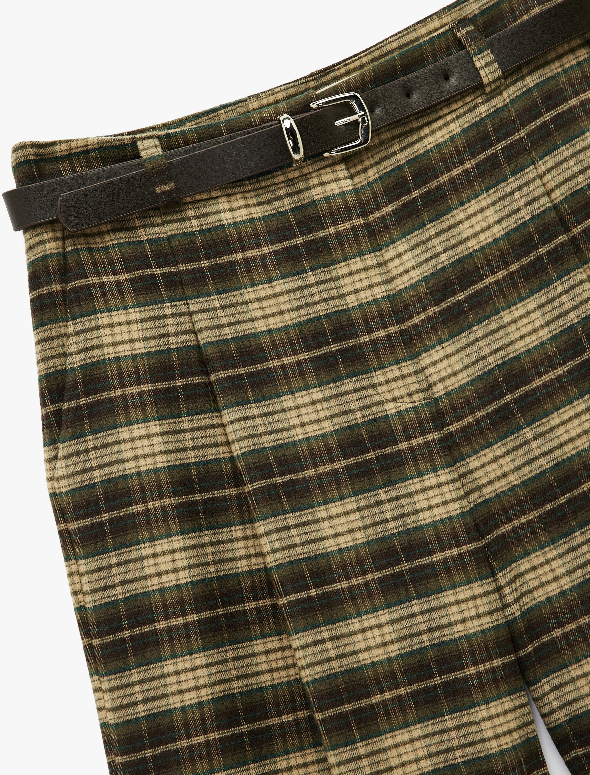   Kemer Detaylı Cepli Geniş Paça Ekose Pantolon