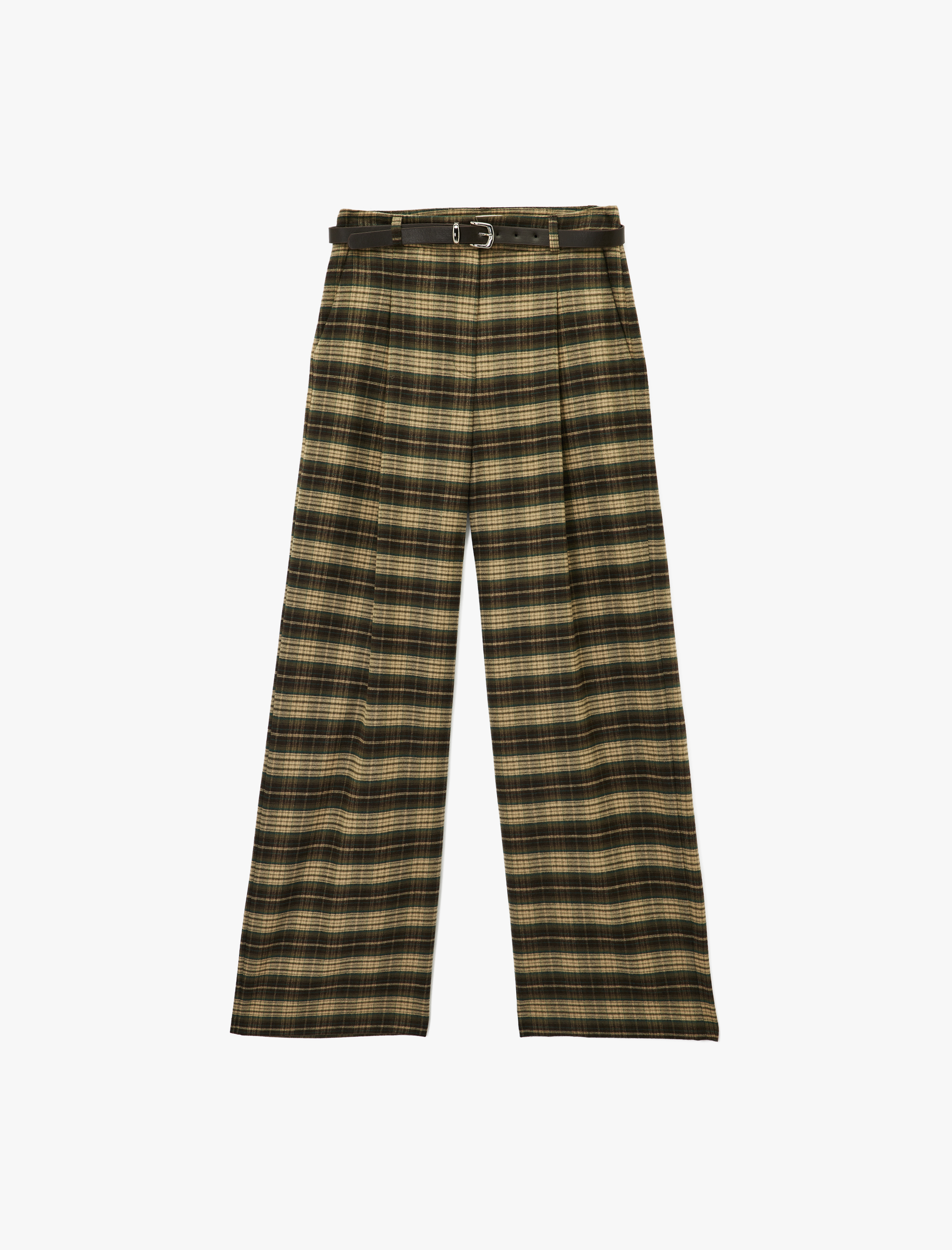   Kemer Detaylı Cepli Geniş Paça Ekose Pantolon