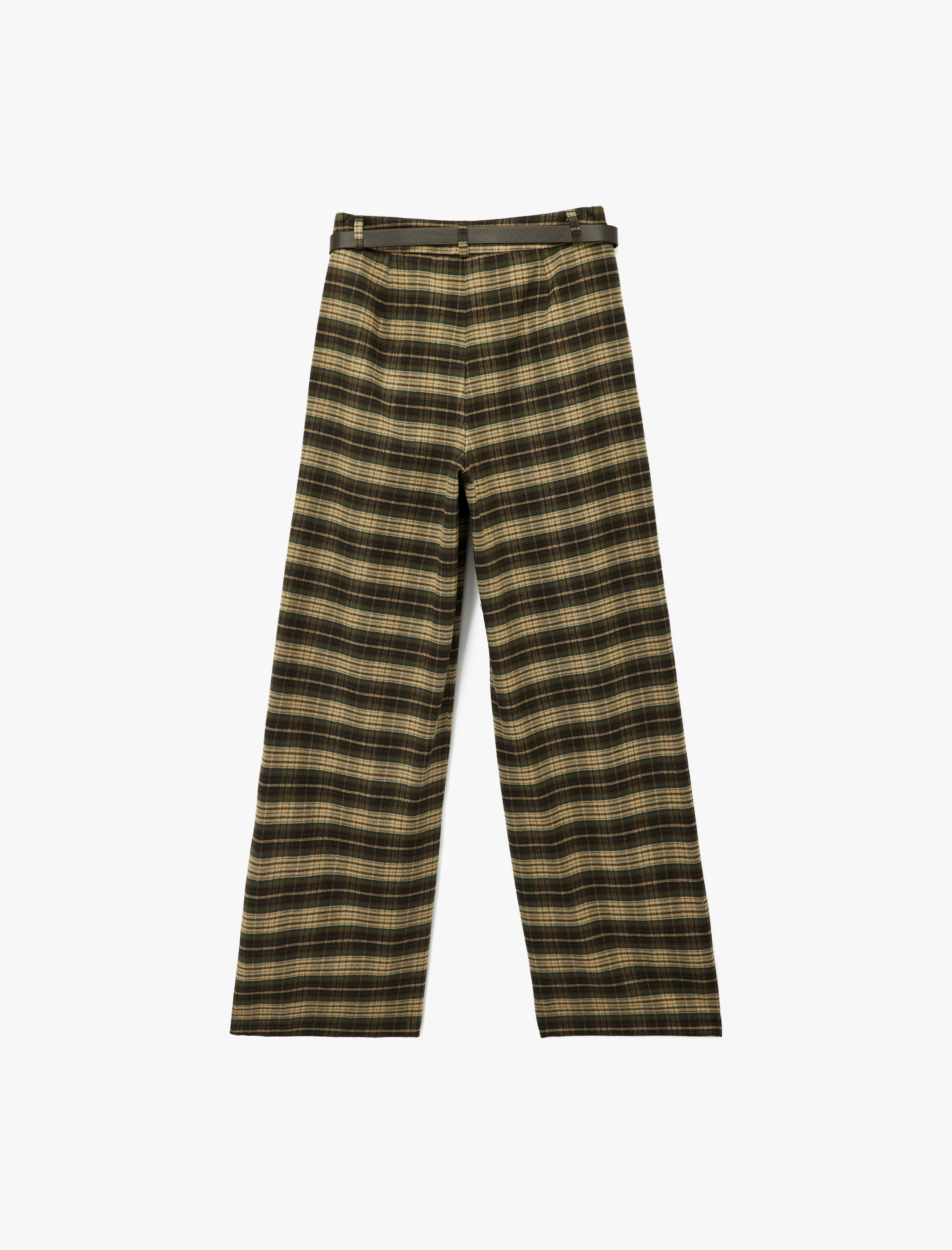   Kemer Detaylı Cepli Geniş Paça Ekose Pantolon