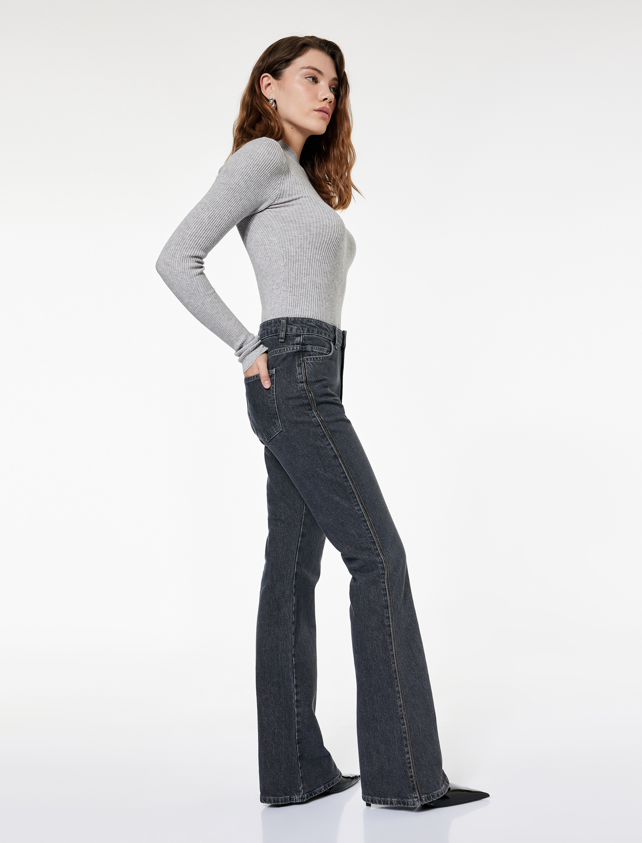   Yüksek Bel İspanyol Paça Dar Kesim Jean Pantolon - Flare Jeans