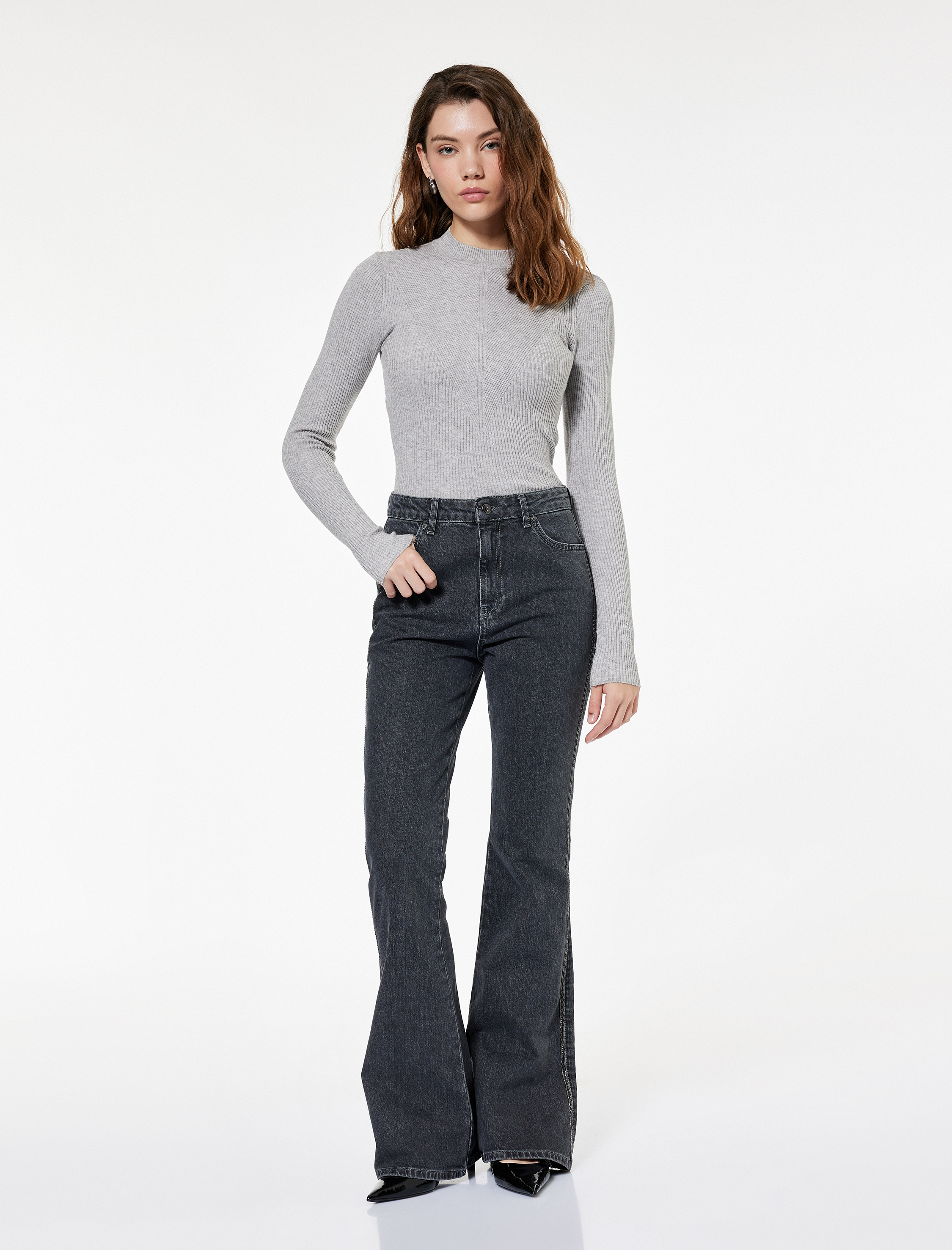   Yüksek Bel İspanyol Paça Dar Kesim Jean Pantolon - Flare Jeans