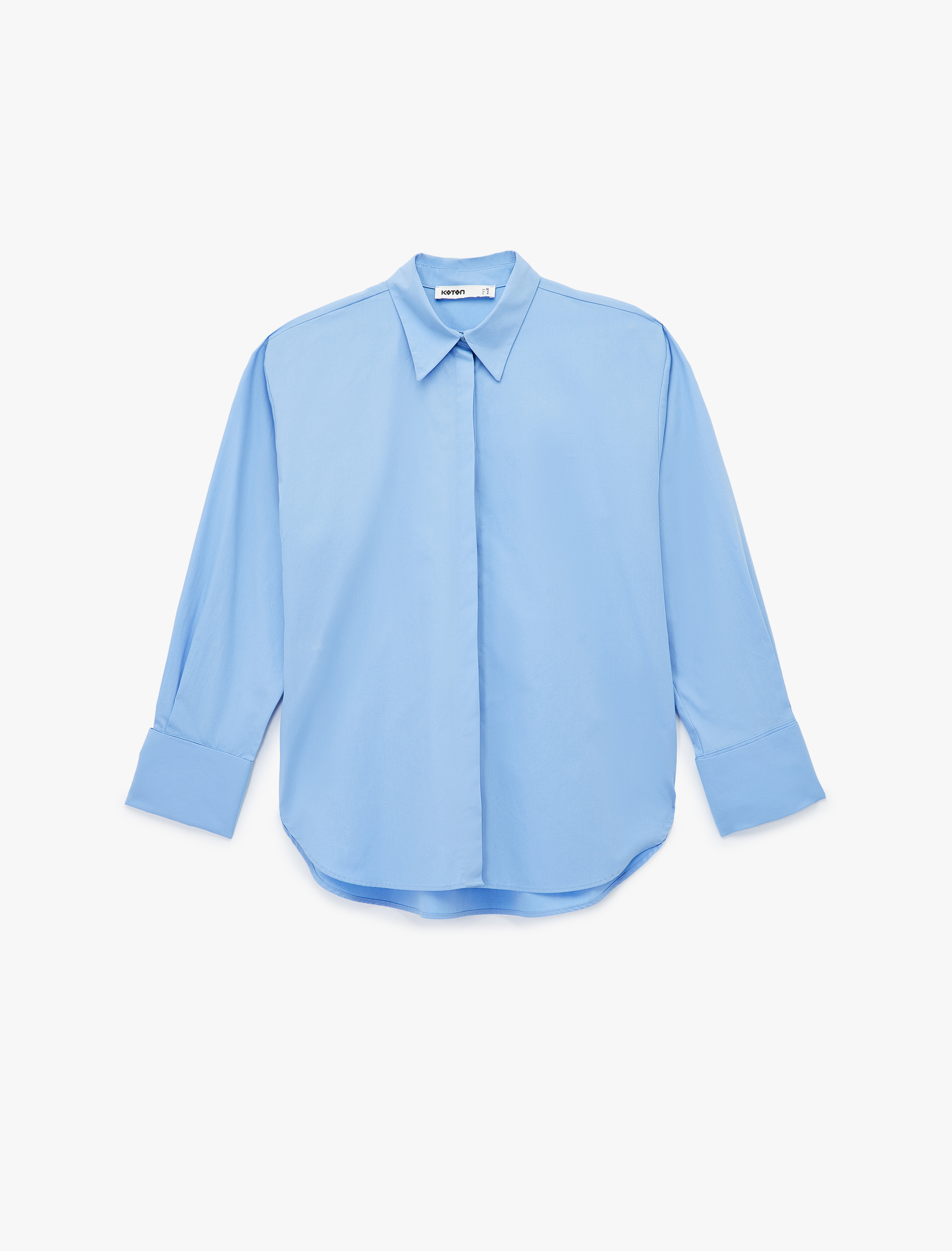   Pamuklu Kol Düğmesi Detaylı Uzun Kollu Oversize Gömlek