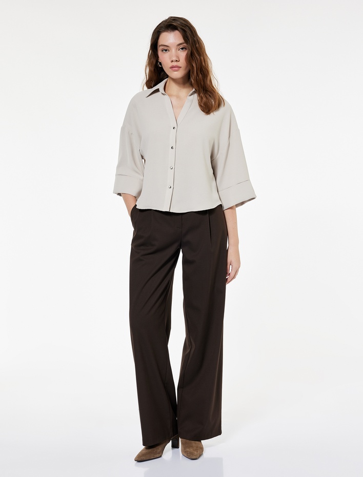  Krep Kumaş 3/4 Kollu Oversize Gömlek