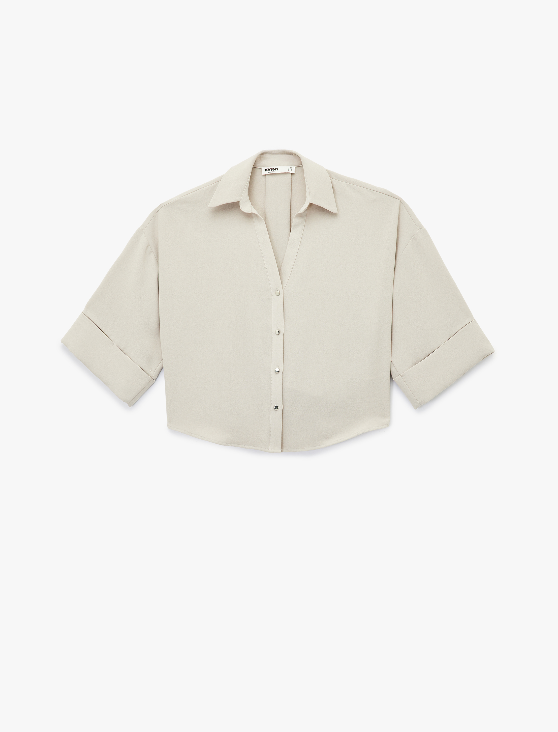   Krep Kumaş 3/4 Kollu Oversize Gömlek