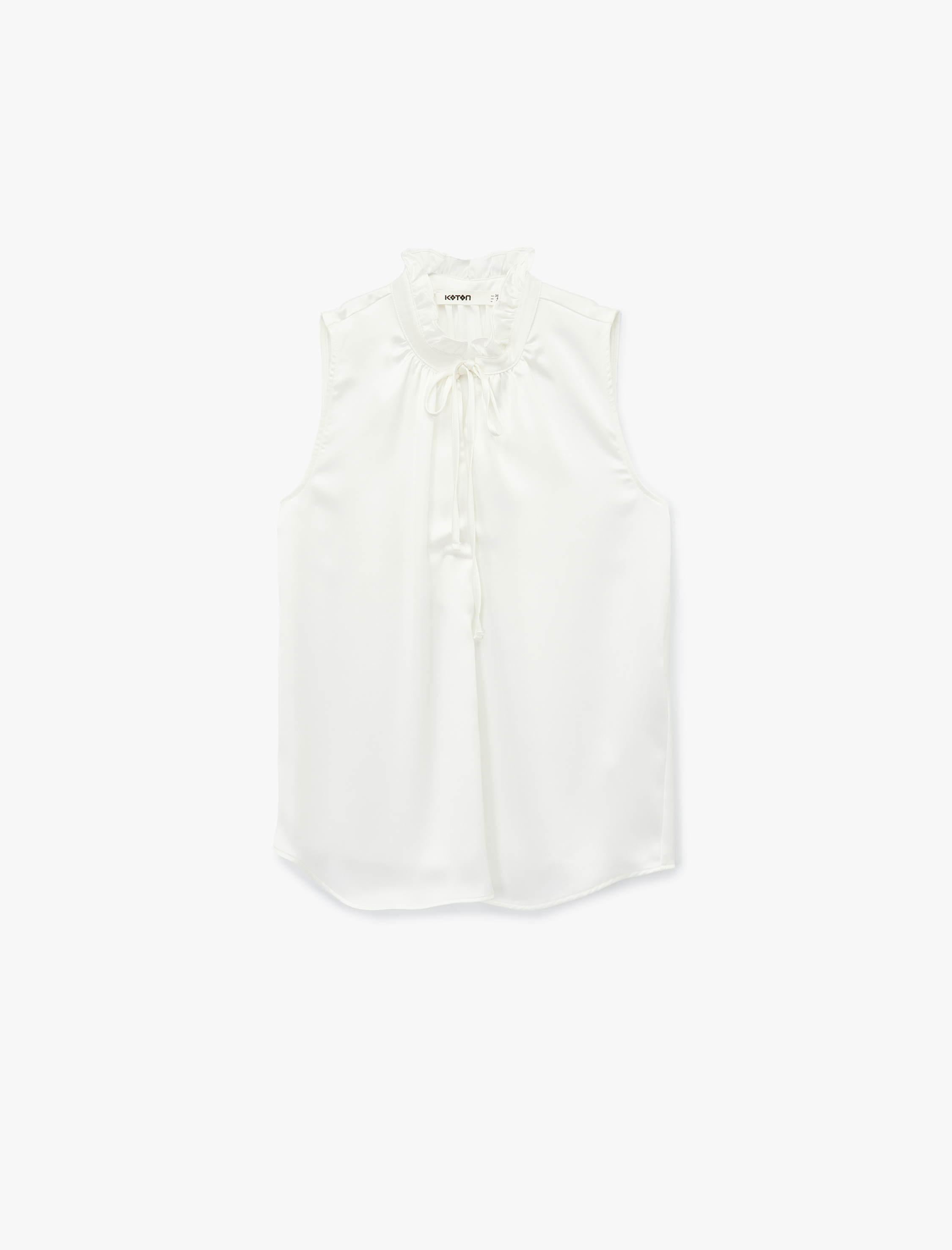   Bağlama Detaylı Dik Fırfırlı Yaka Kolsuz Gömlek