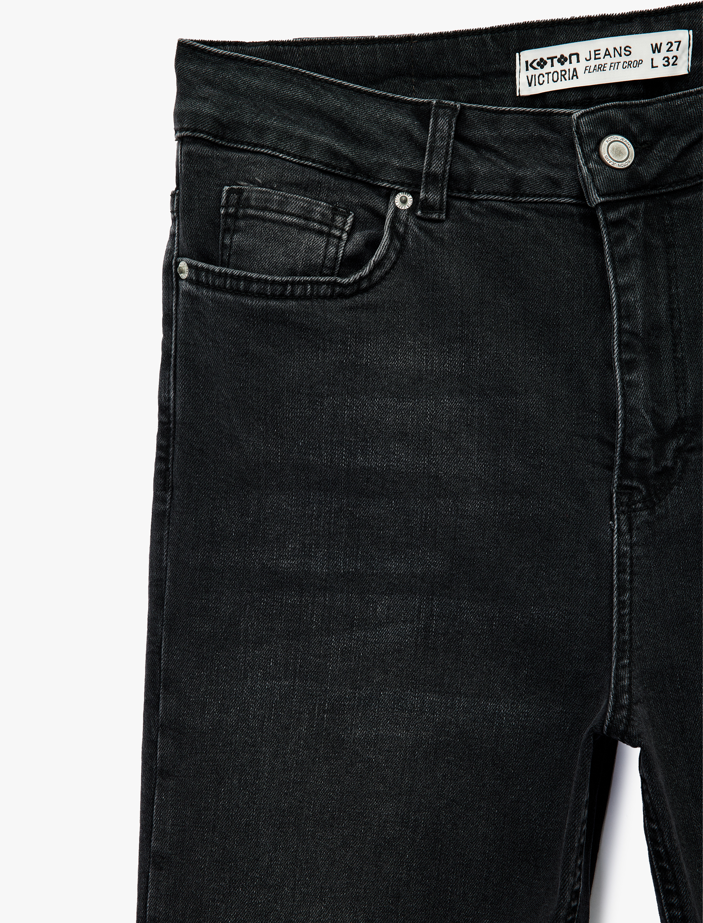   Yüksek Bel Dar Kalıp Düğmeli Cepli İspanyol Paça Crop Jean Pantolon - Flare Jeans