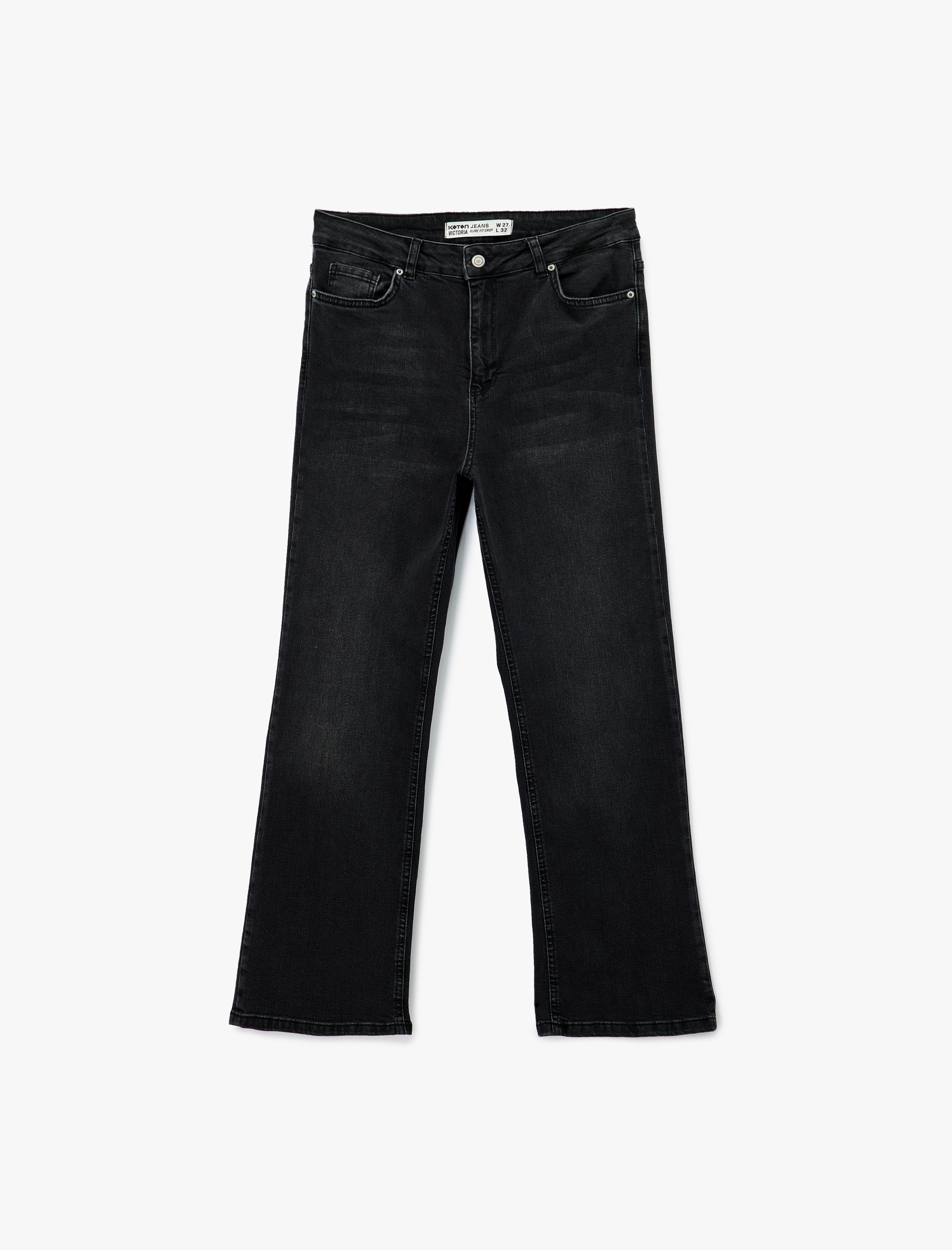   Yüksek Bel Dar Kalıp Düğmeli Cepli İspanyol Paça Crop Jean Pantolon - Flare Jeans