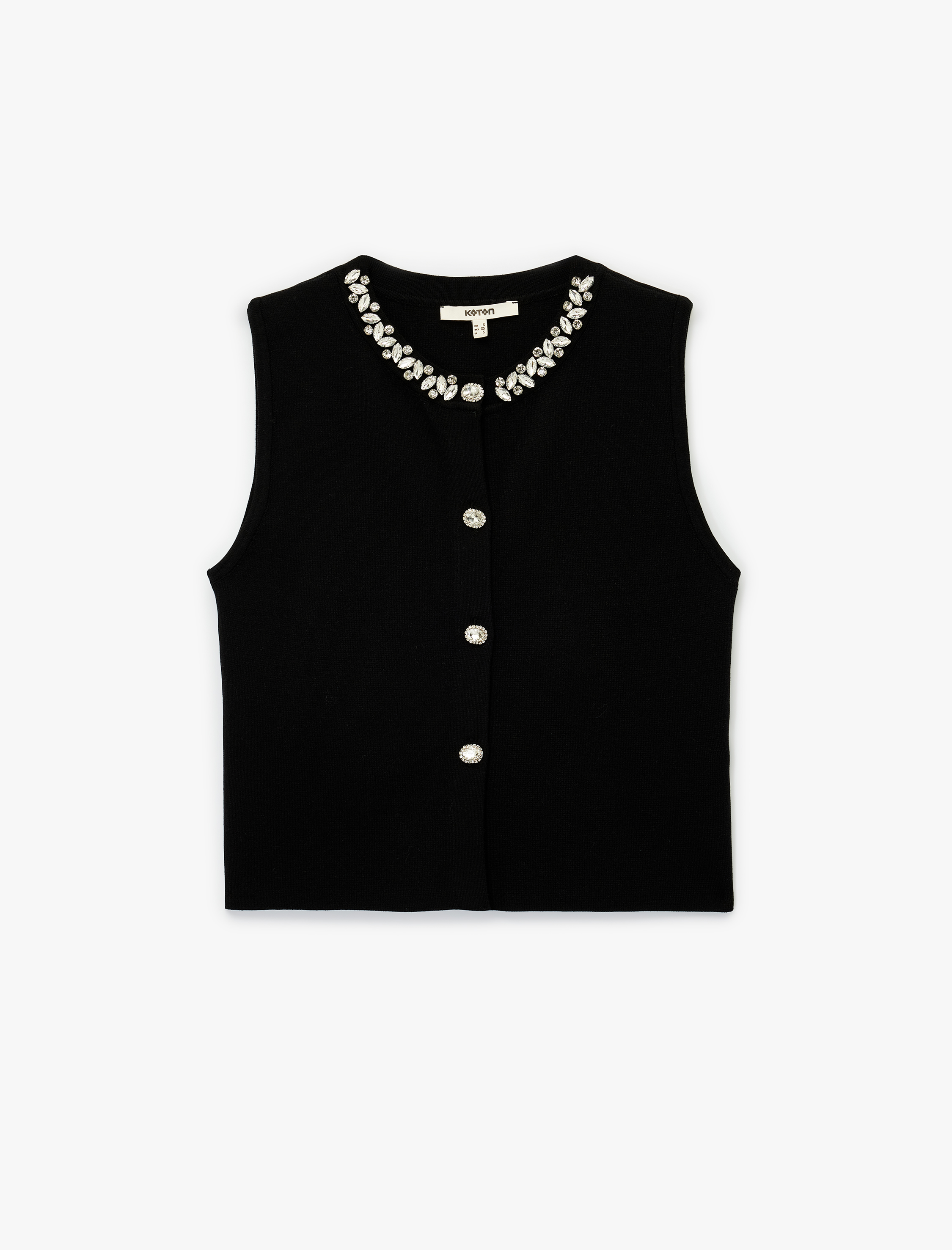   Düğmeli Bisiklet Yaka Taşlı Triko Yelek