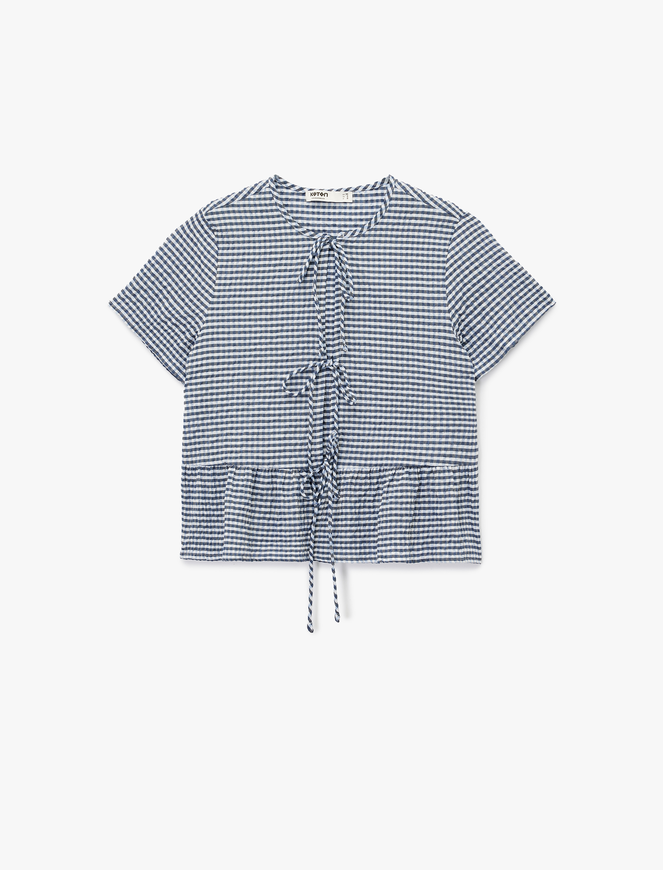   Bağlama Detaylı Rahat Kalıp Kısa Kollu Pijama Üstü