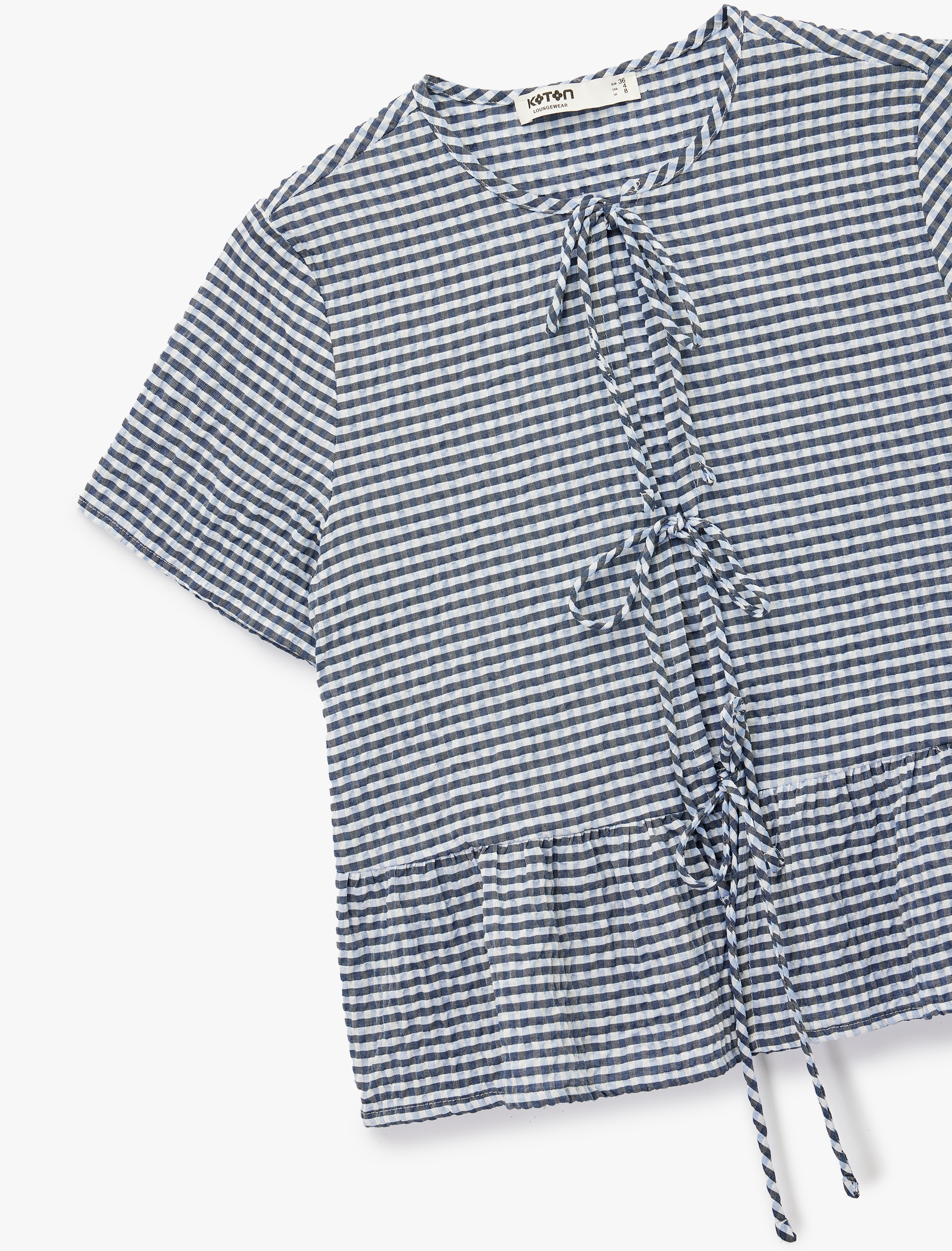   Bağlama Detaylı Rahat Kalıp Kısa Kollu Pijama Üstü