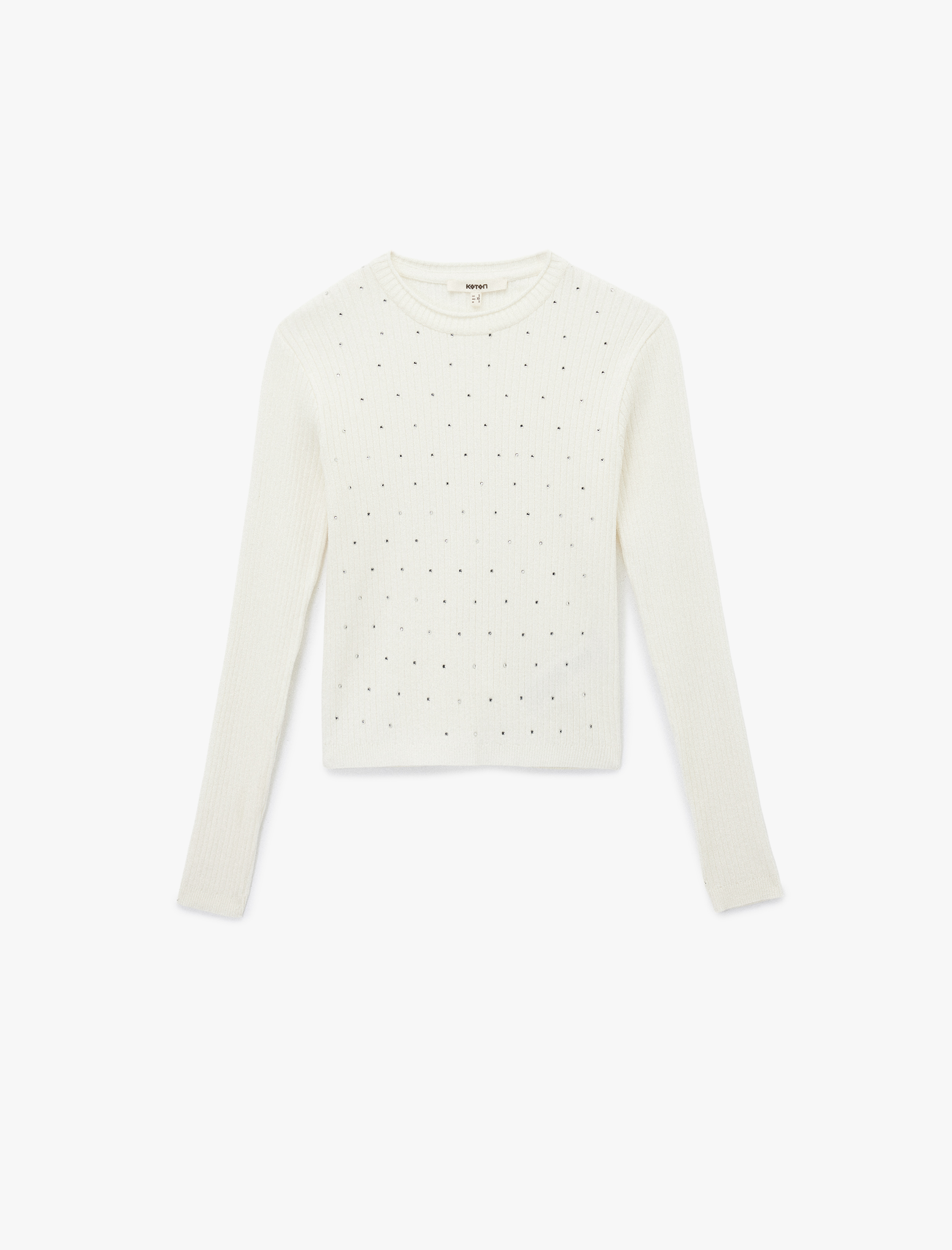   Uzun Kollu Bisiklet Yaka Taşlı Triko Kazak