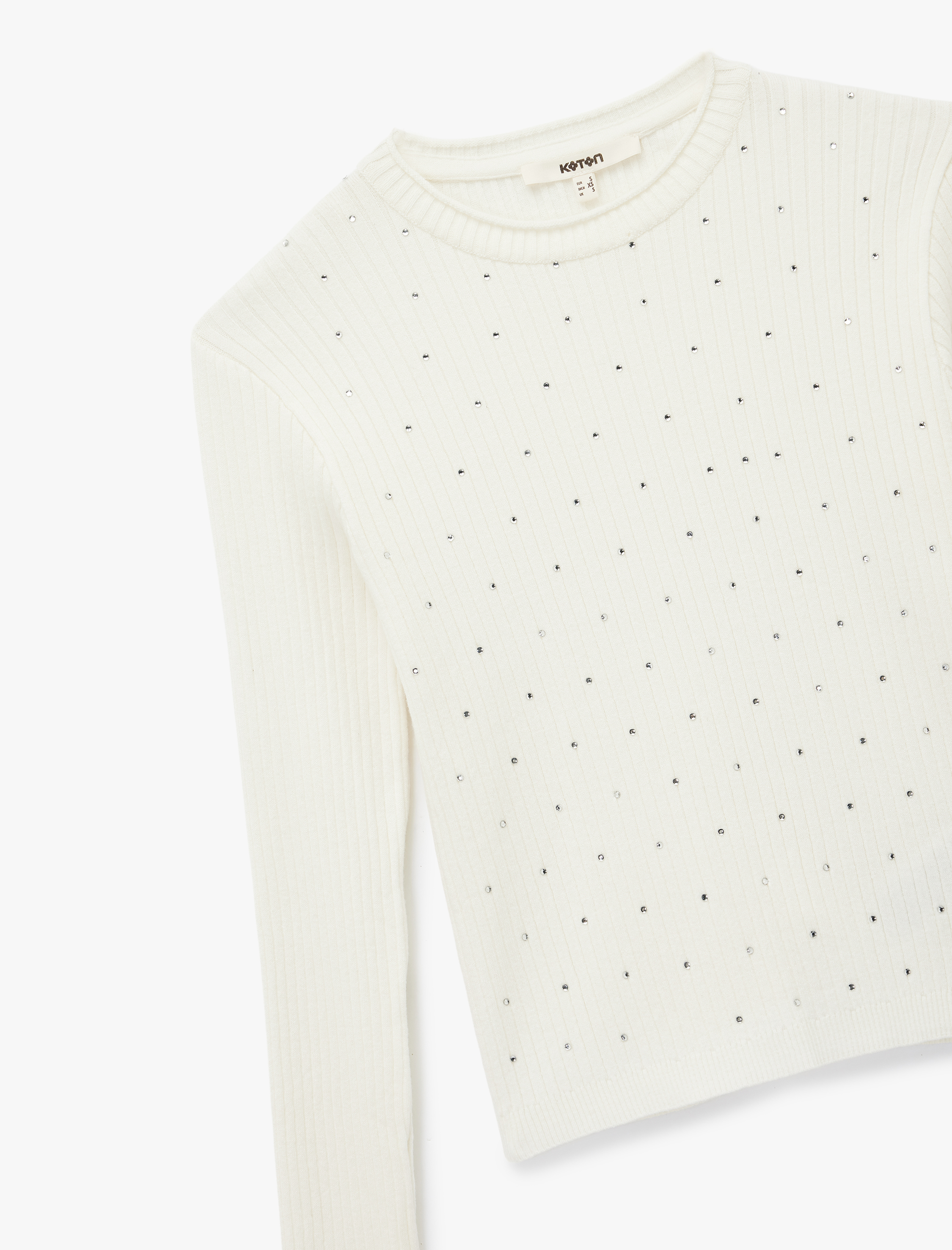   Uzun Kollu Bisiklet Yaka Taşlı Triko Kazak