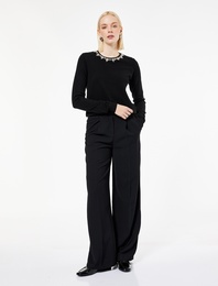 Uzun Kollu Bisiklet Yaka Taşlı Triko Kazak