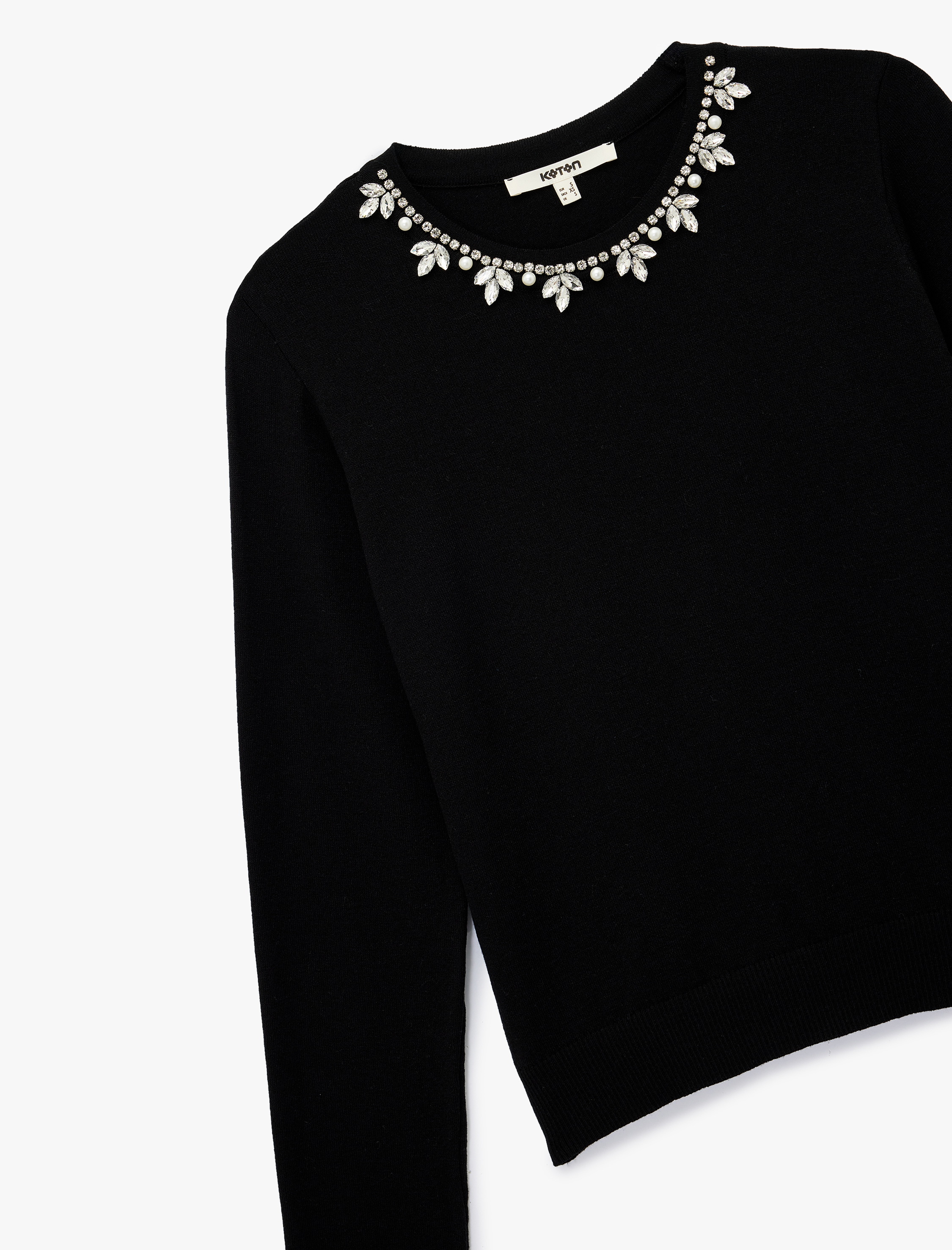   Uzun Kollu Bisiklet Yaka Taşlı Triko Kazak