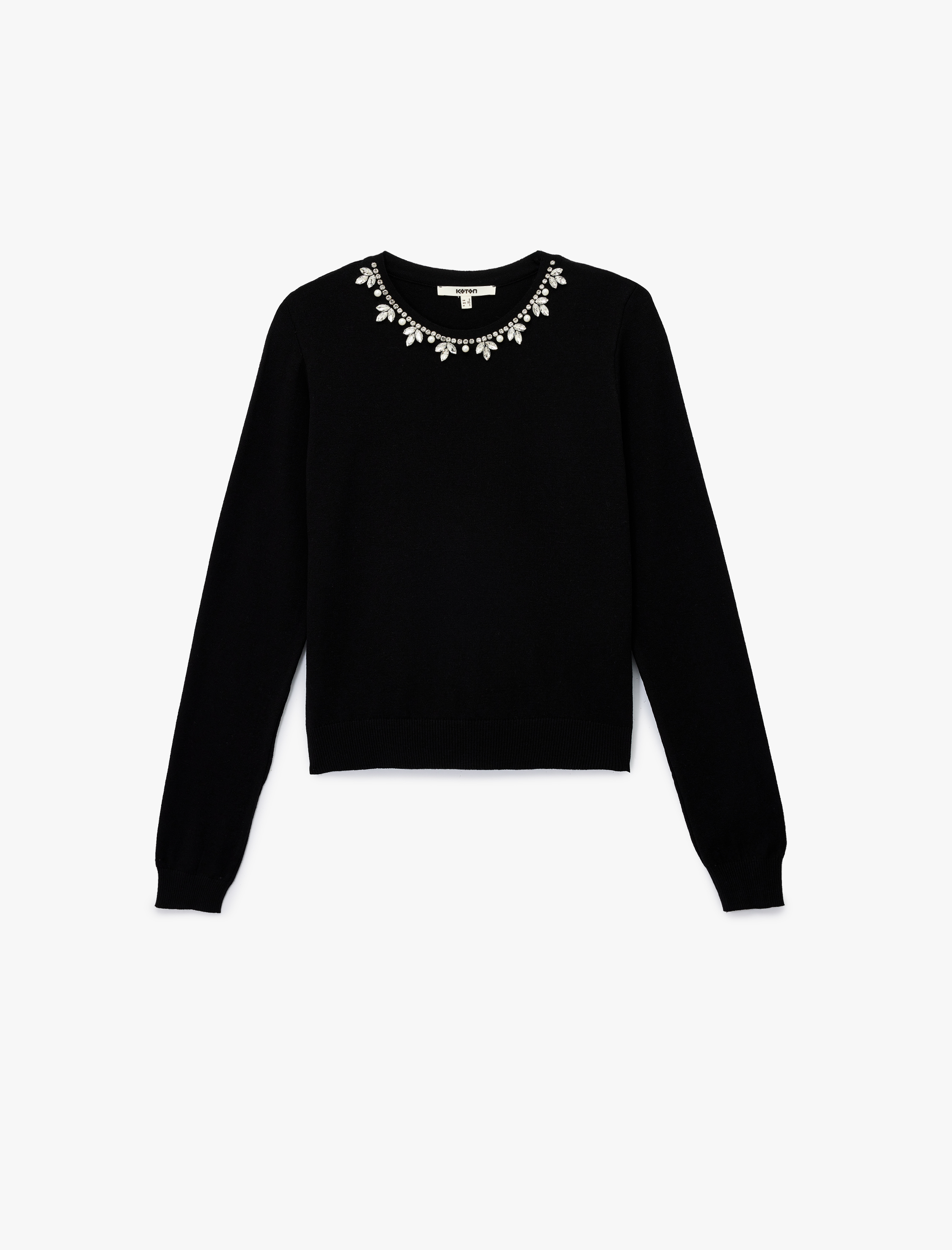   Uzun Kollu Bisiklet Yaka Taşlı Triko Kazak