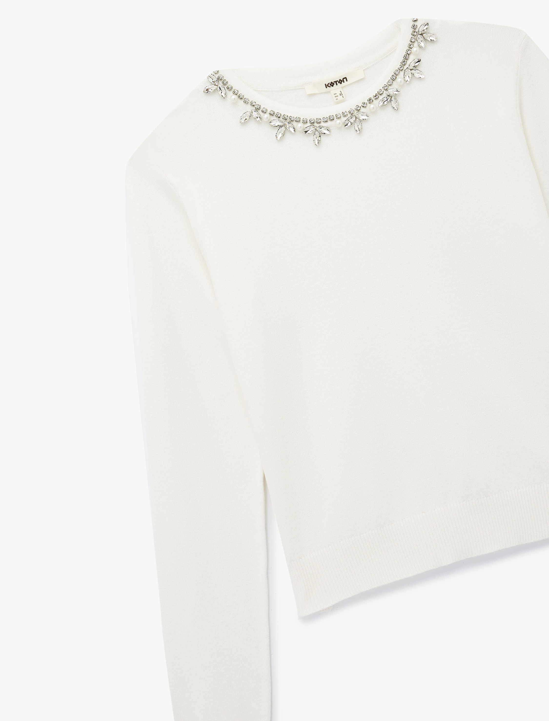   Uzun Kollu Bisiklet Yaka Taşlı Triko Kazak