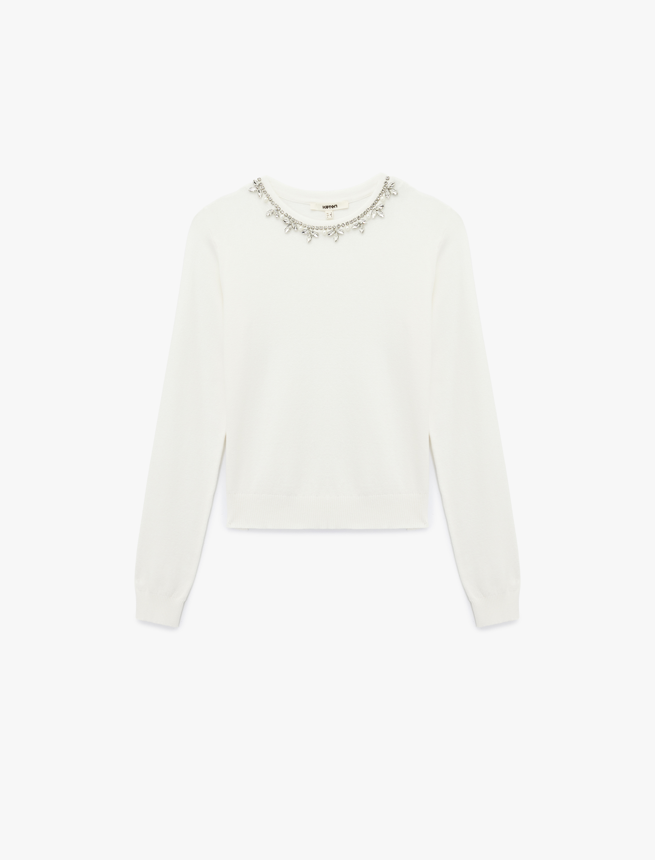   Uzun Kollu Bisiklet Yaka Taşlı Triko Kazak