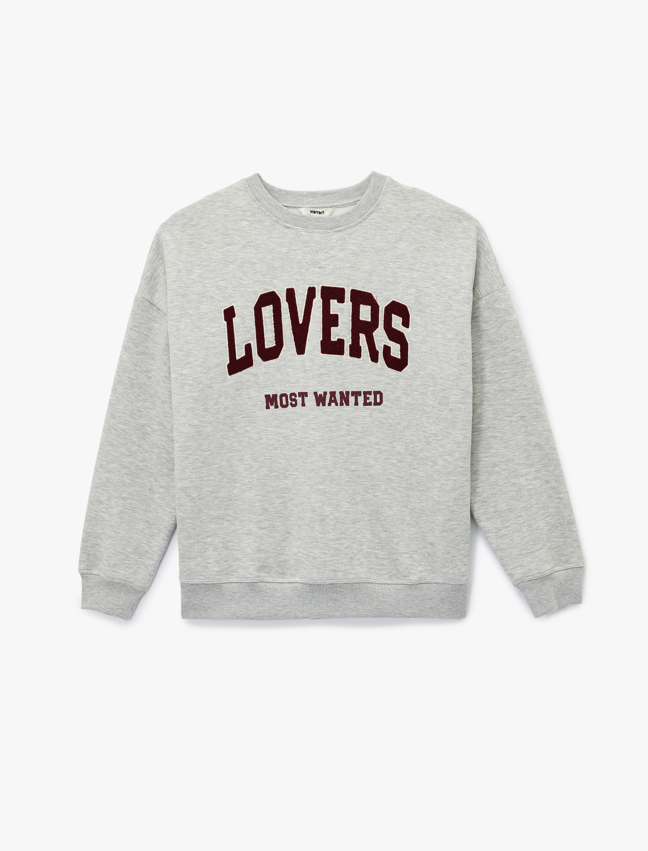   Uzun Kollu Şardonlu Bisiklet Yaka Peluş Aplike Detaylı Baskılı Sweatshirt