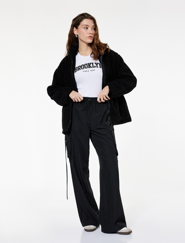  Yüksek Bel Kargo Cepli Geniş Paça Eşofman Altı