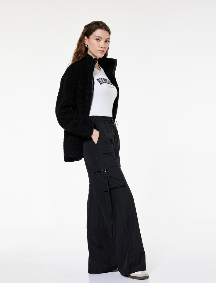  Yüksek Bel Kargo Cepli Geniş Paça Eşofman Altı