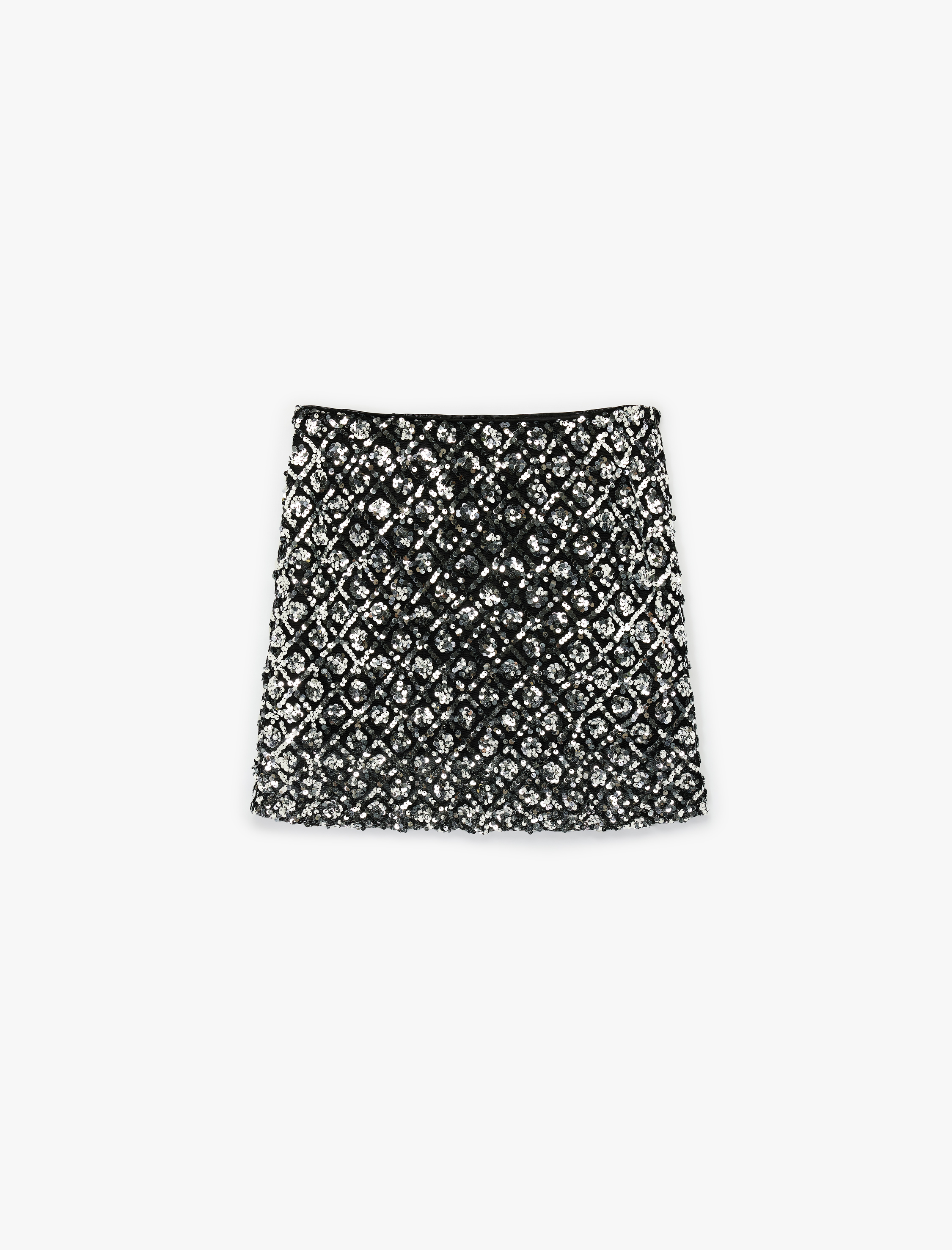   Pullu Payetli Slim Fit Mini A Kesim Abiye Etek