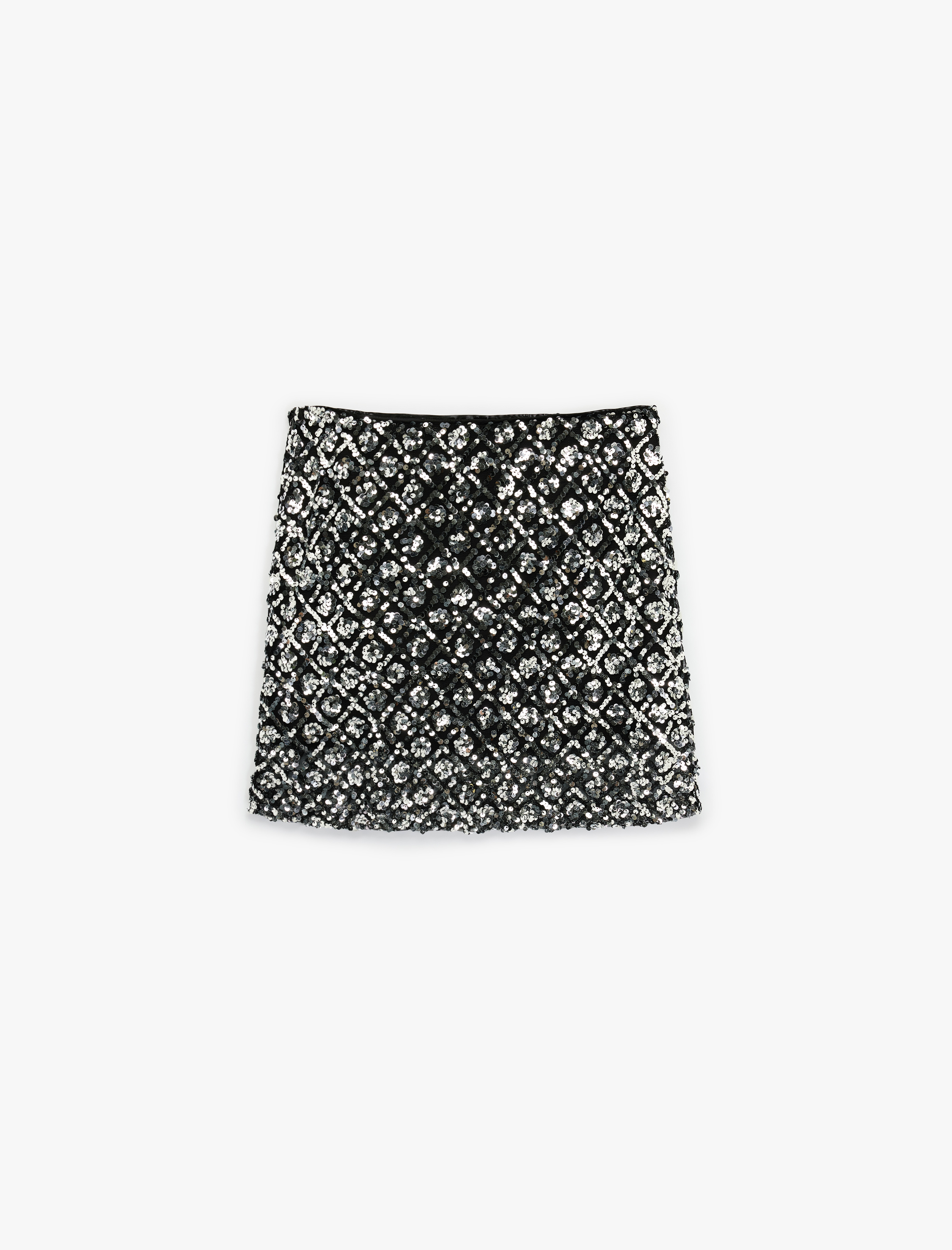   Pullu Payetli Slim Fit Mini A Kesim Abiye Etek