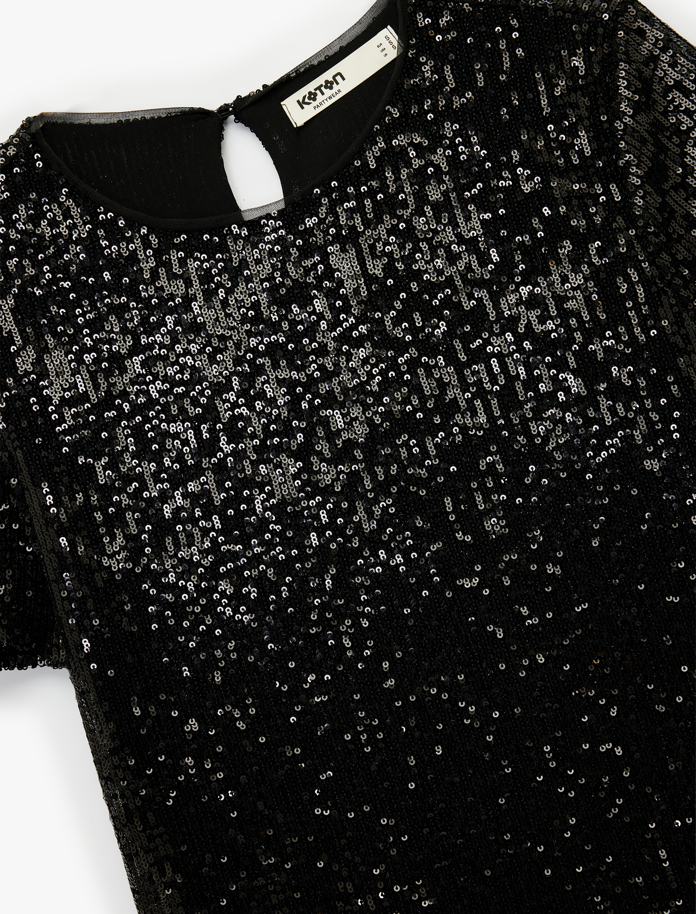   Kısa Kollu Bisiklet Yaka Pullu Payetli Abiye Bluz