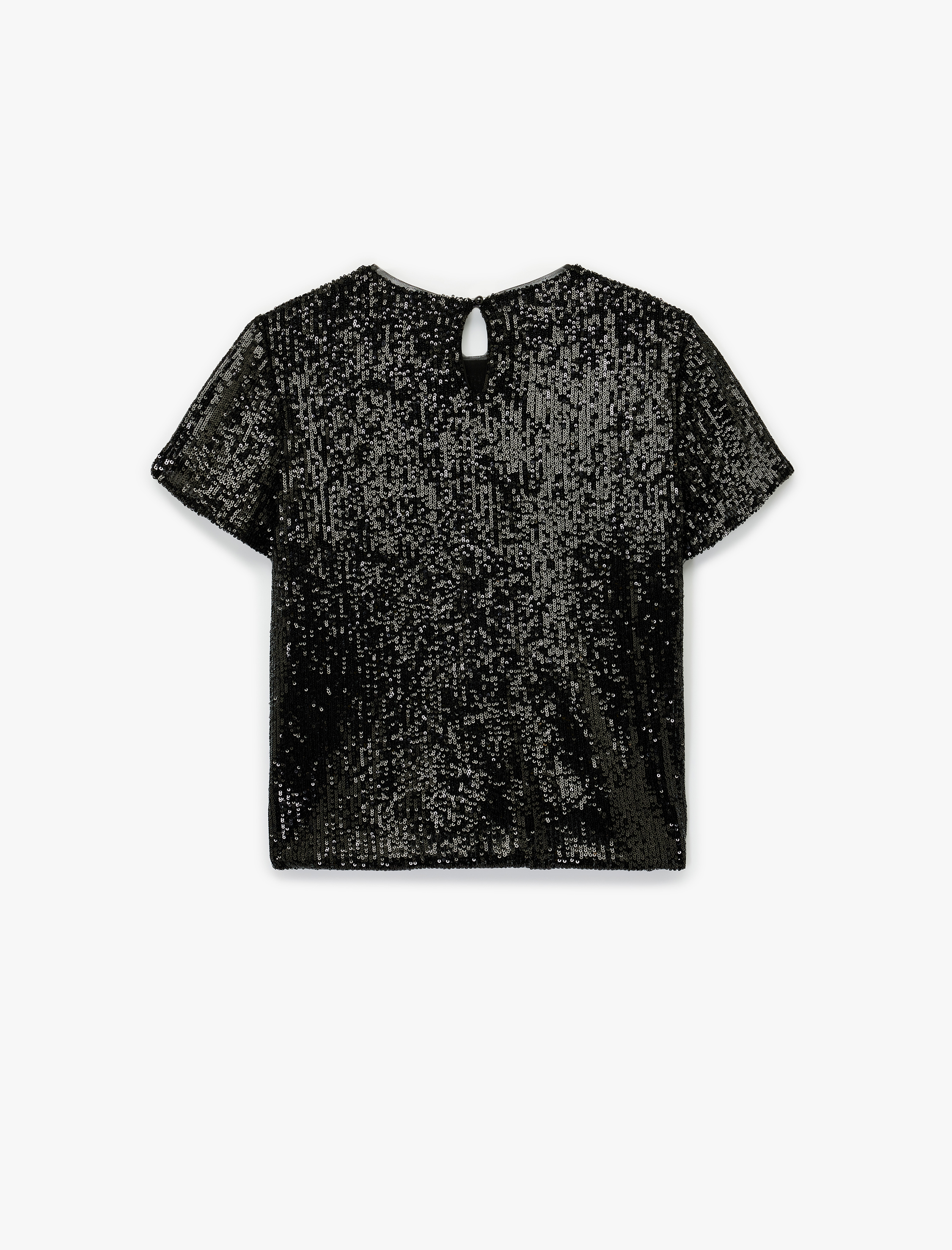   Kısa Kollu Bisiklet Yaka Pullu Payetli Abiye Bluz