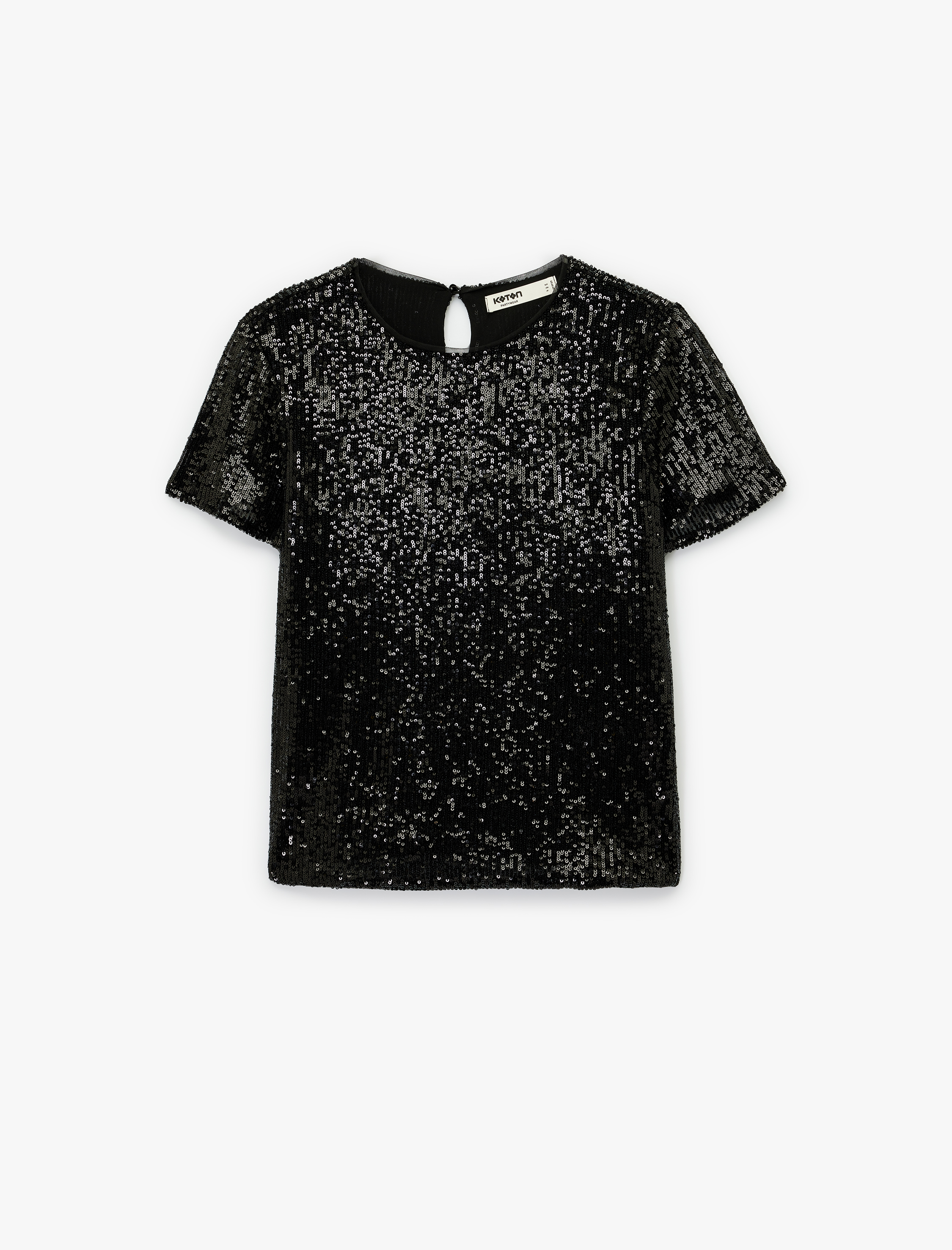   Kısa Kollu Bisiklet Yaka Pullu Payetli Abiye Bluz