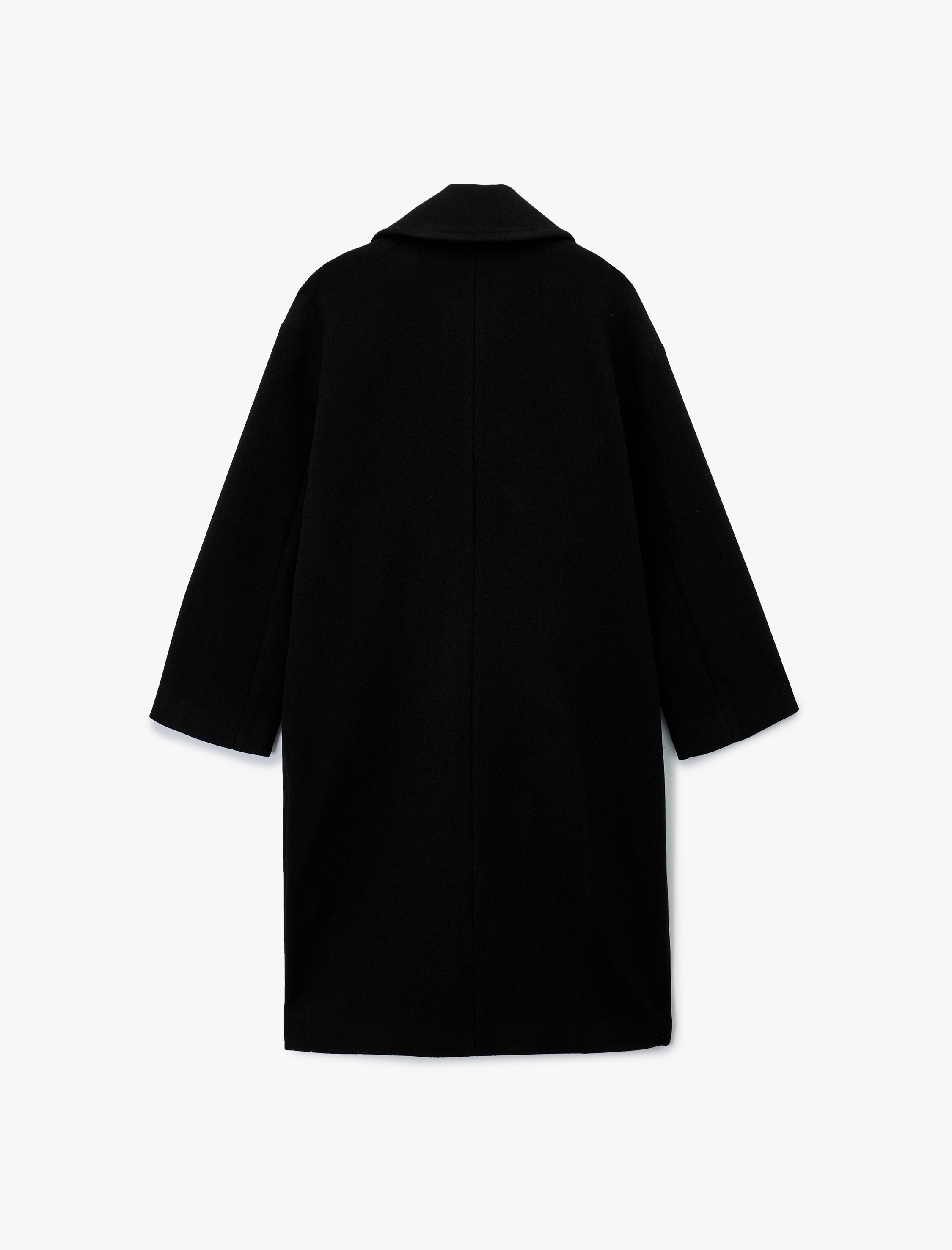   Cepli Uzun Kollu Düğmeli Kruvaze Uzun Kaşe Kaban